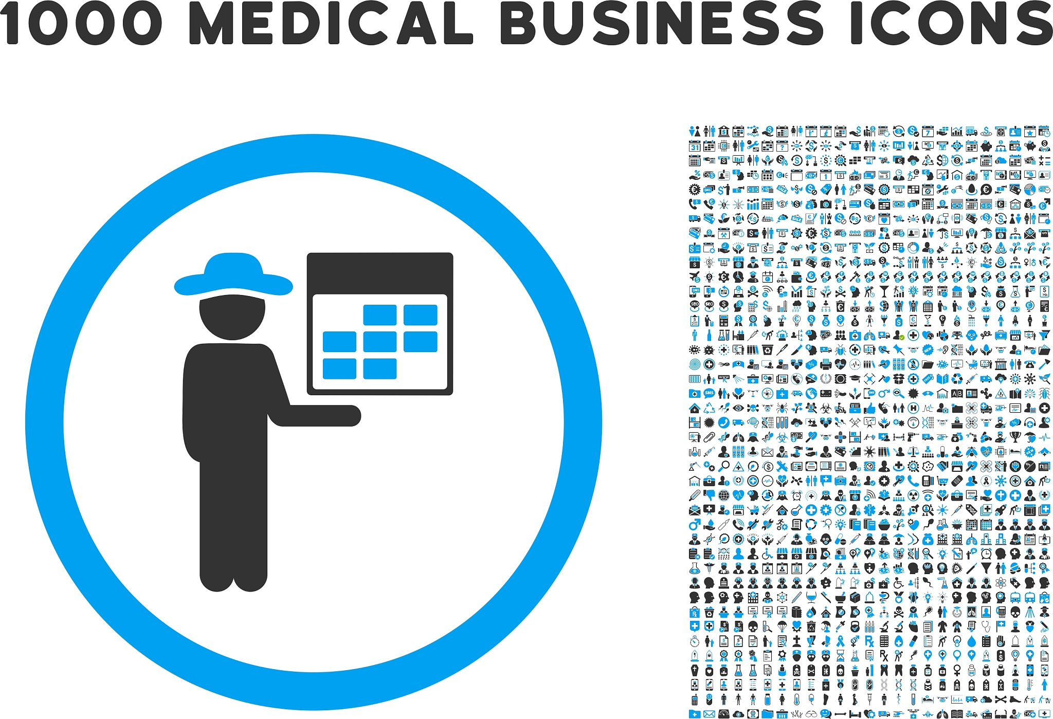 man calendar icon with 1000 medical business