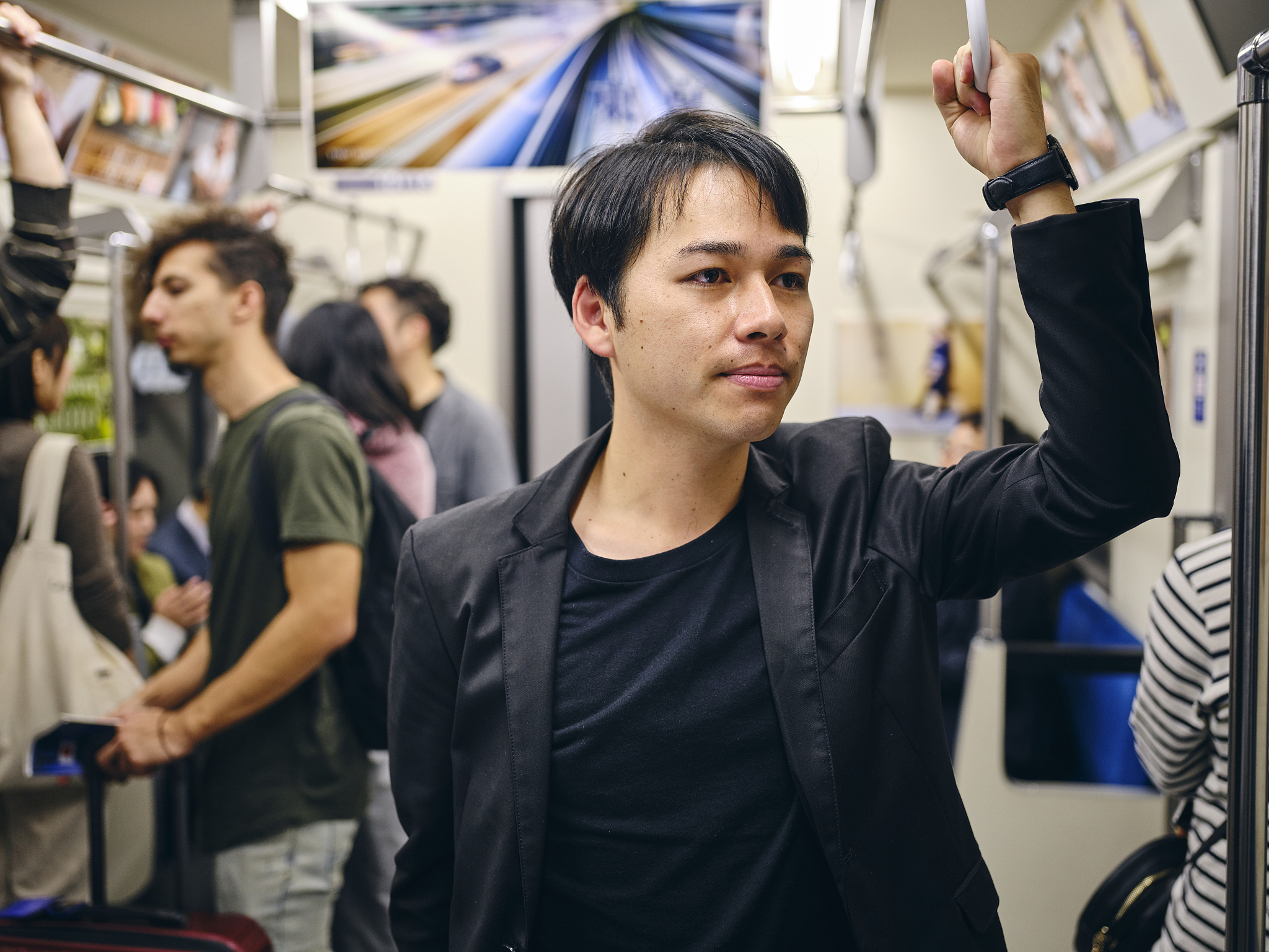 crowded japanese subway train