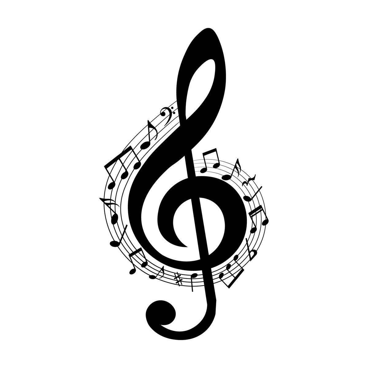 音乐音符在漩涡,矢量插图.