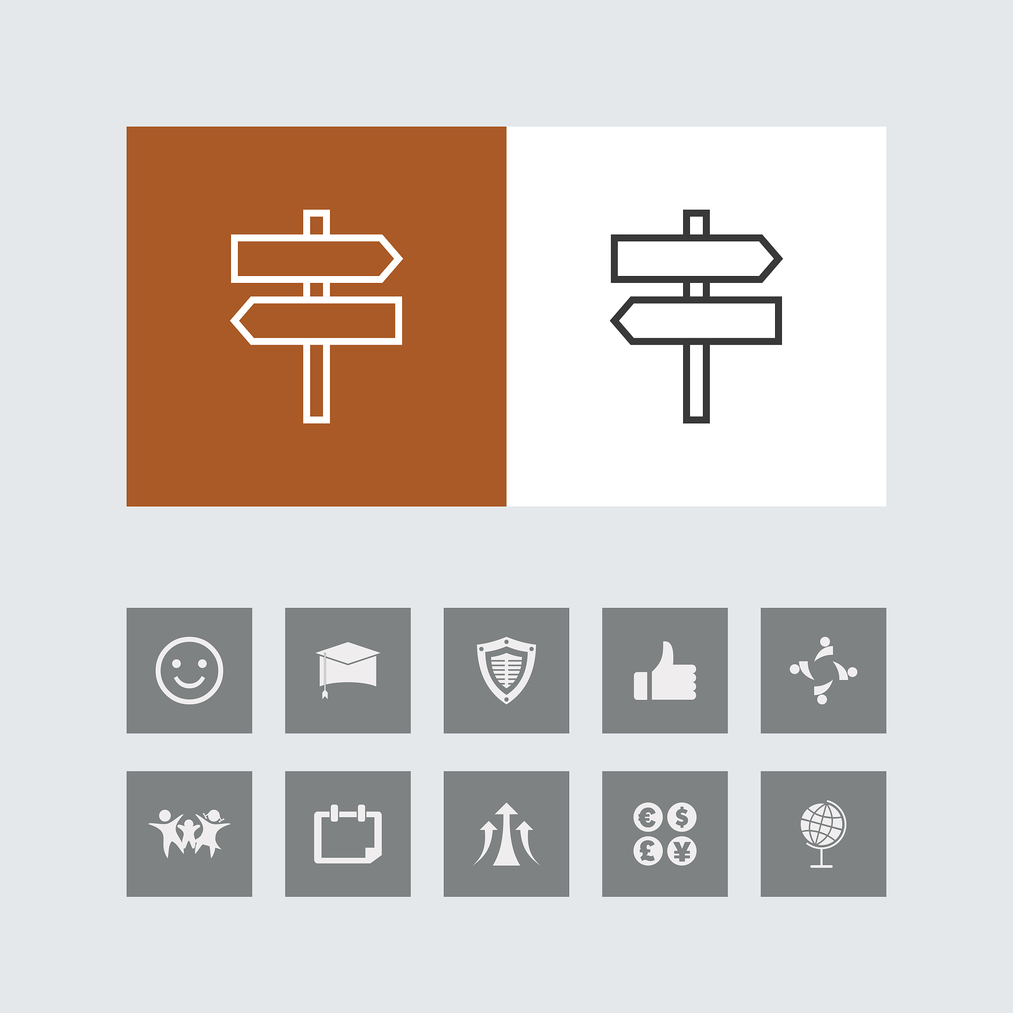 creative blank road direction board line icon with bonus icons.