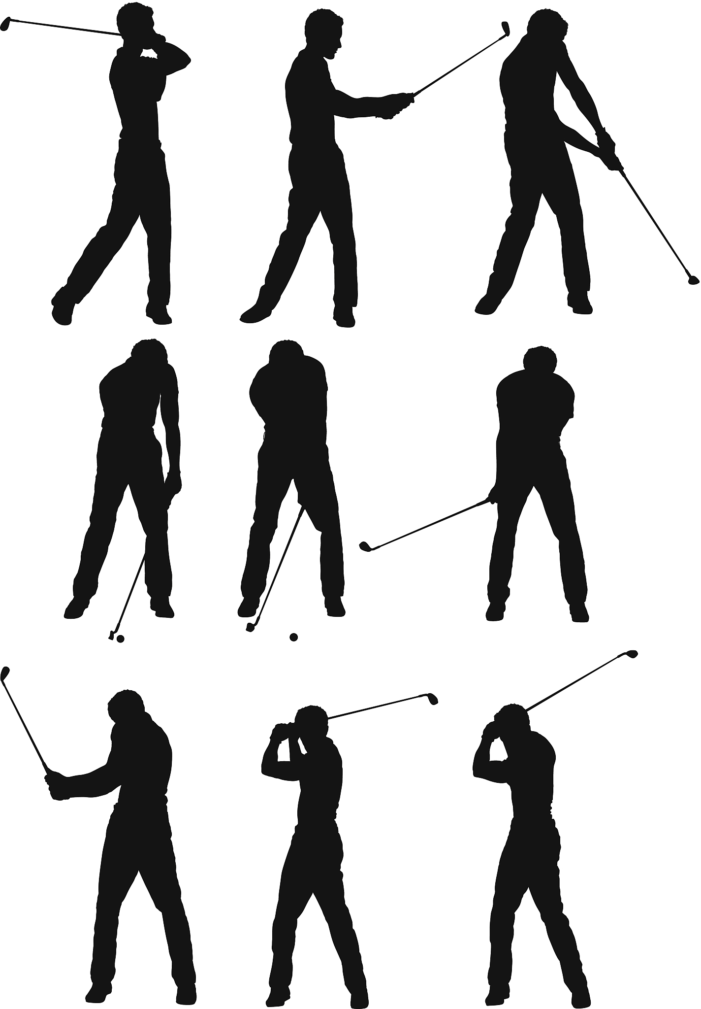 multiple silhouettes of a golfer playing