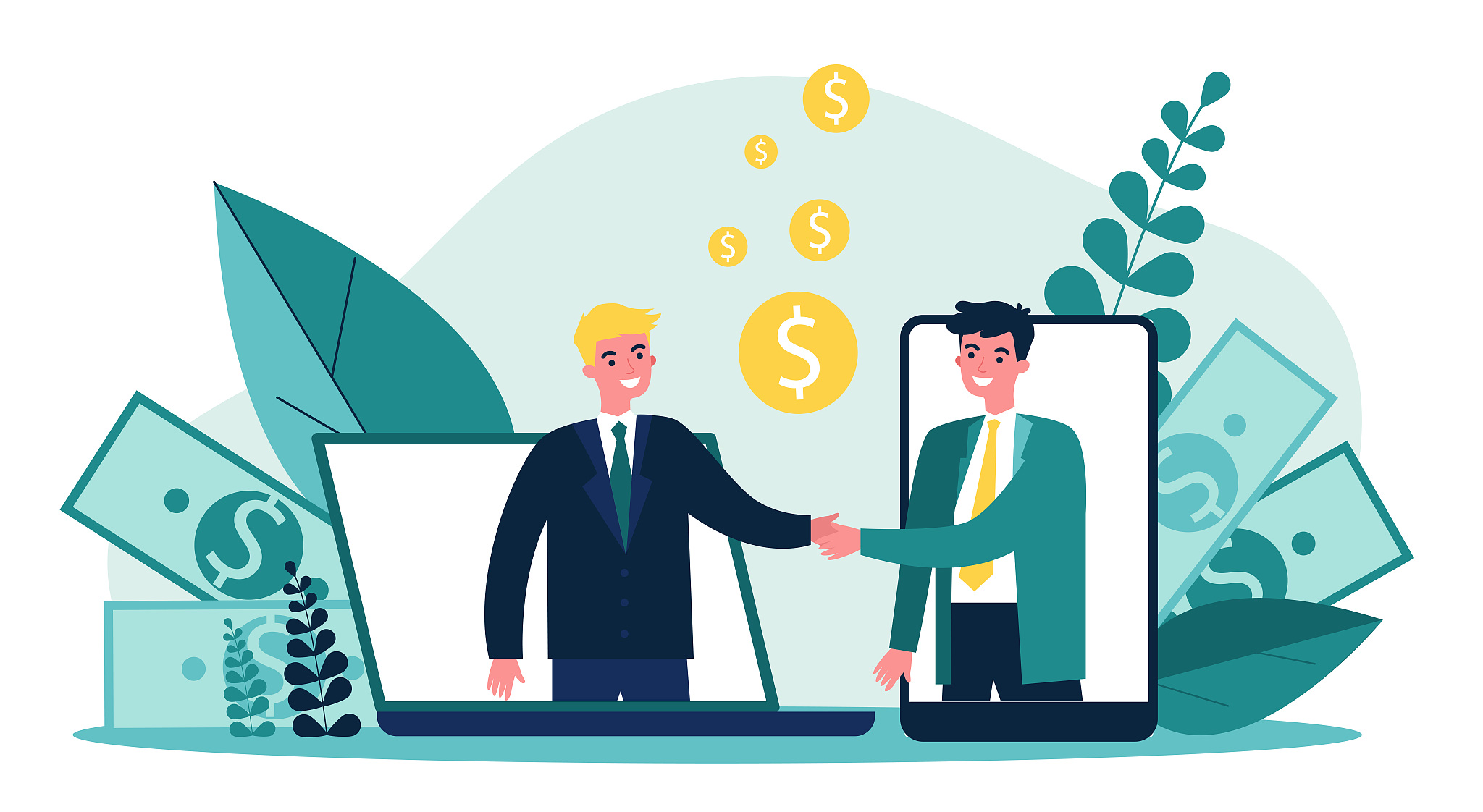 partners shaking hands flat vector illustration