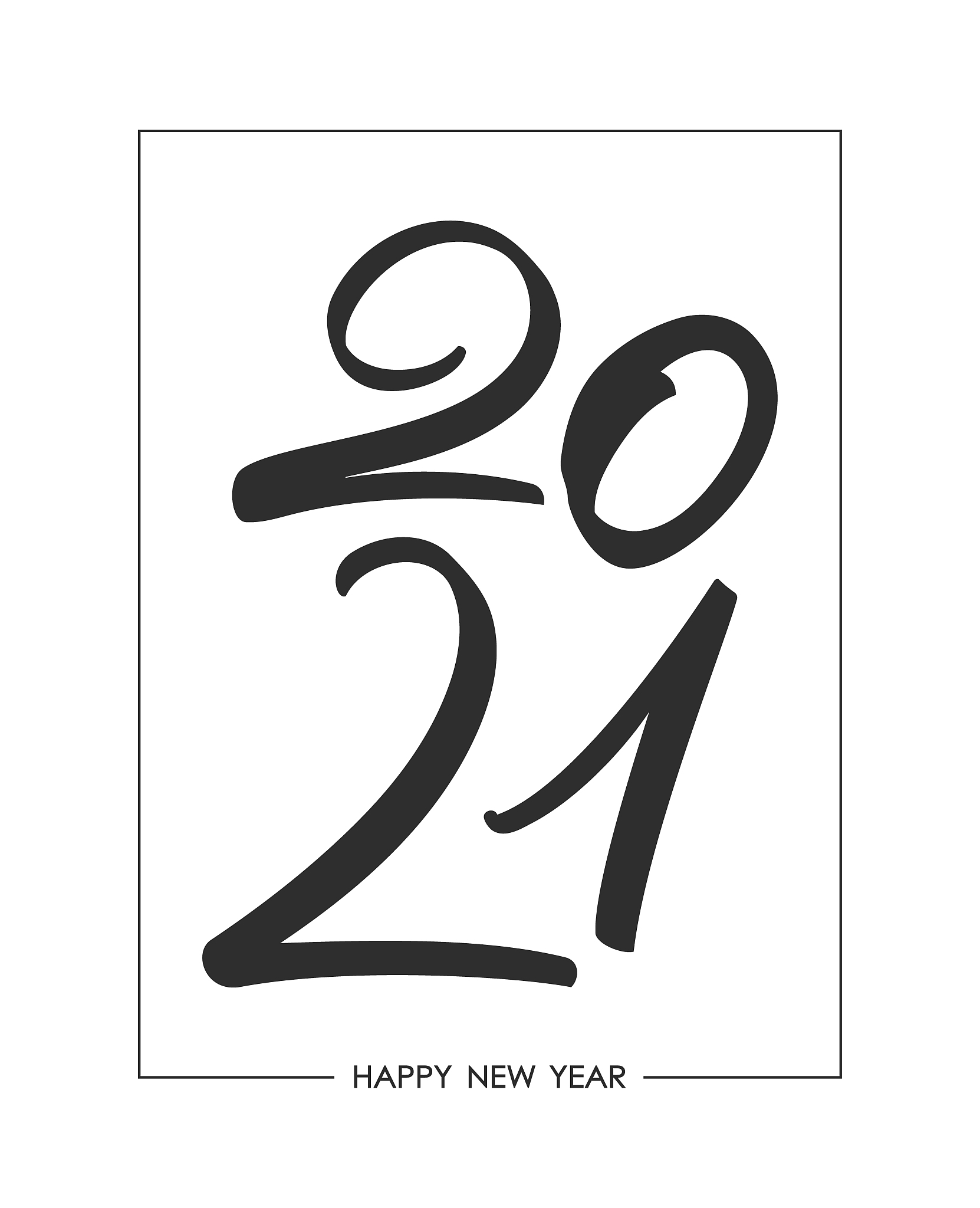 happy new year. brush lettering of 2021. chines calligraphy