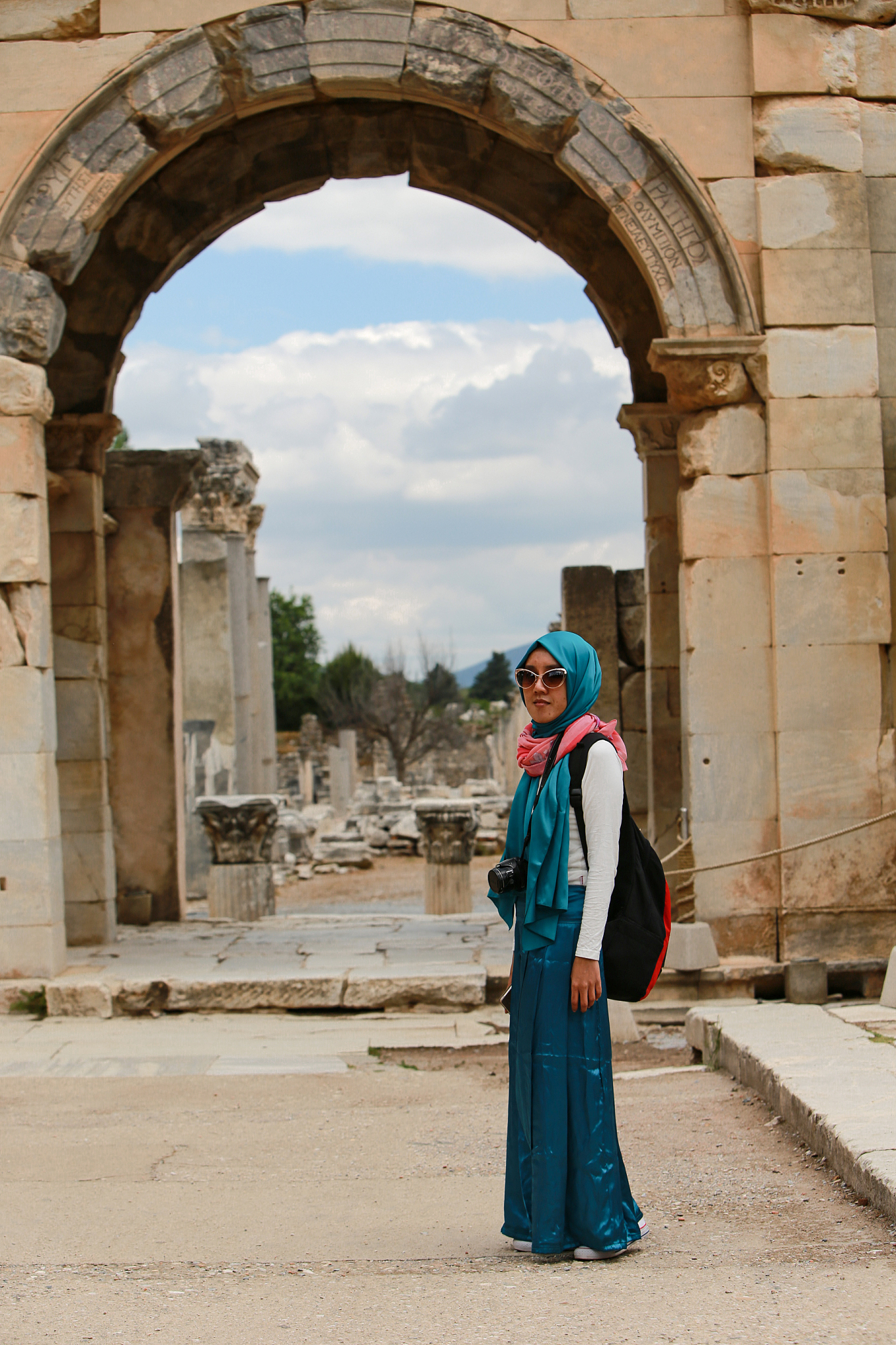 young asian hijab taking vacation in rome italy