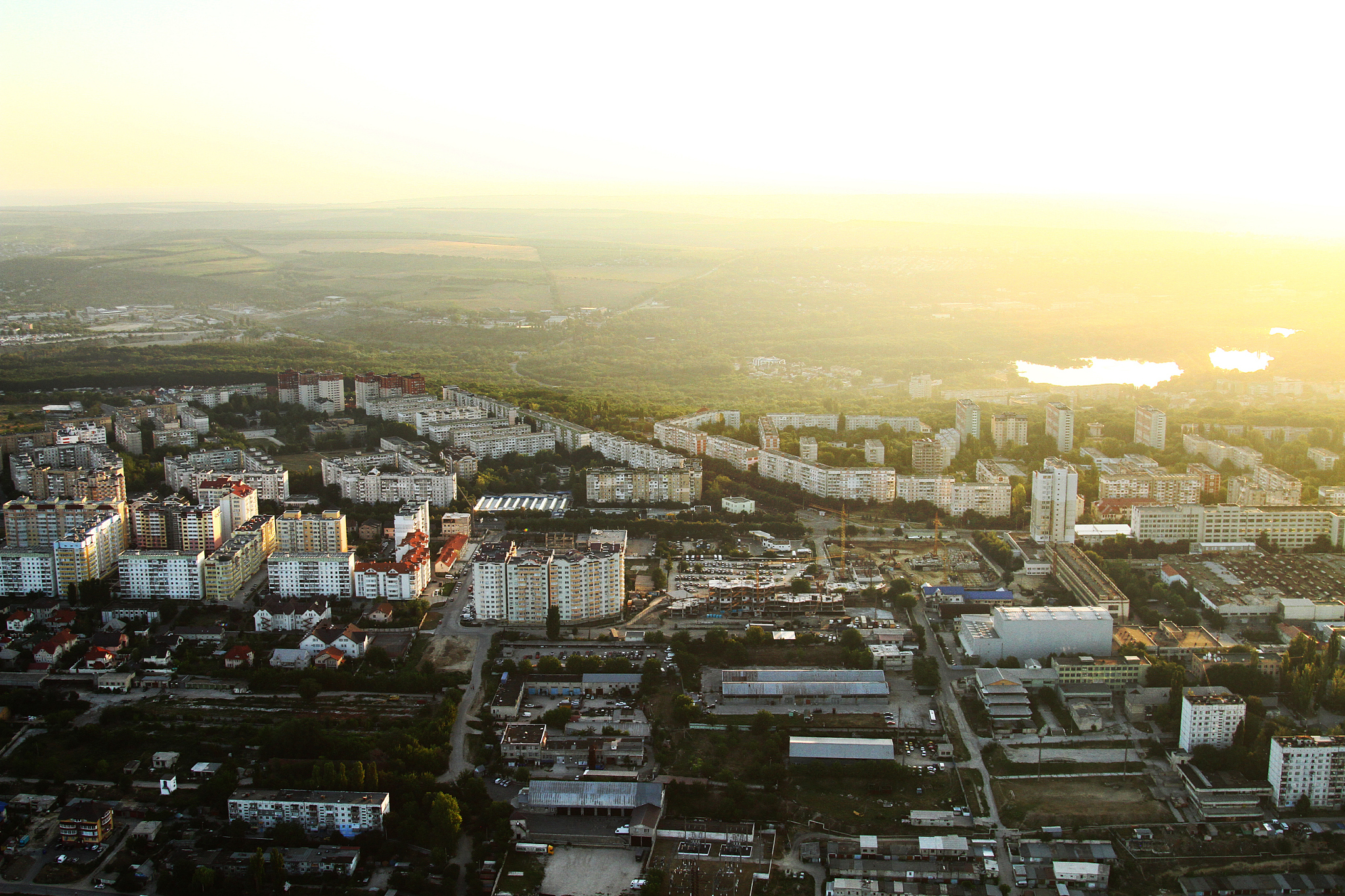city at morning, aerial view