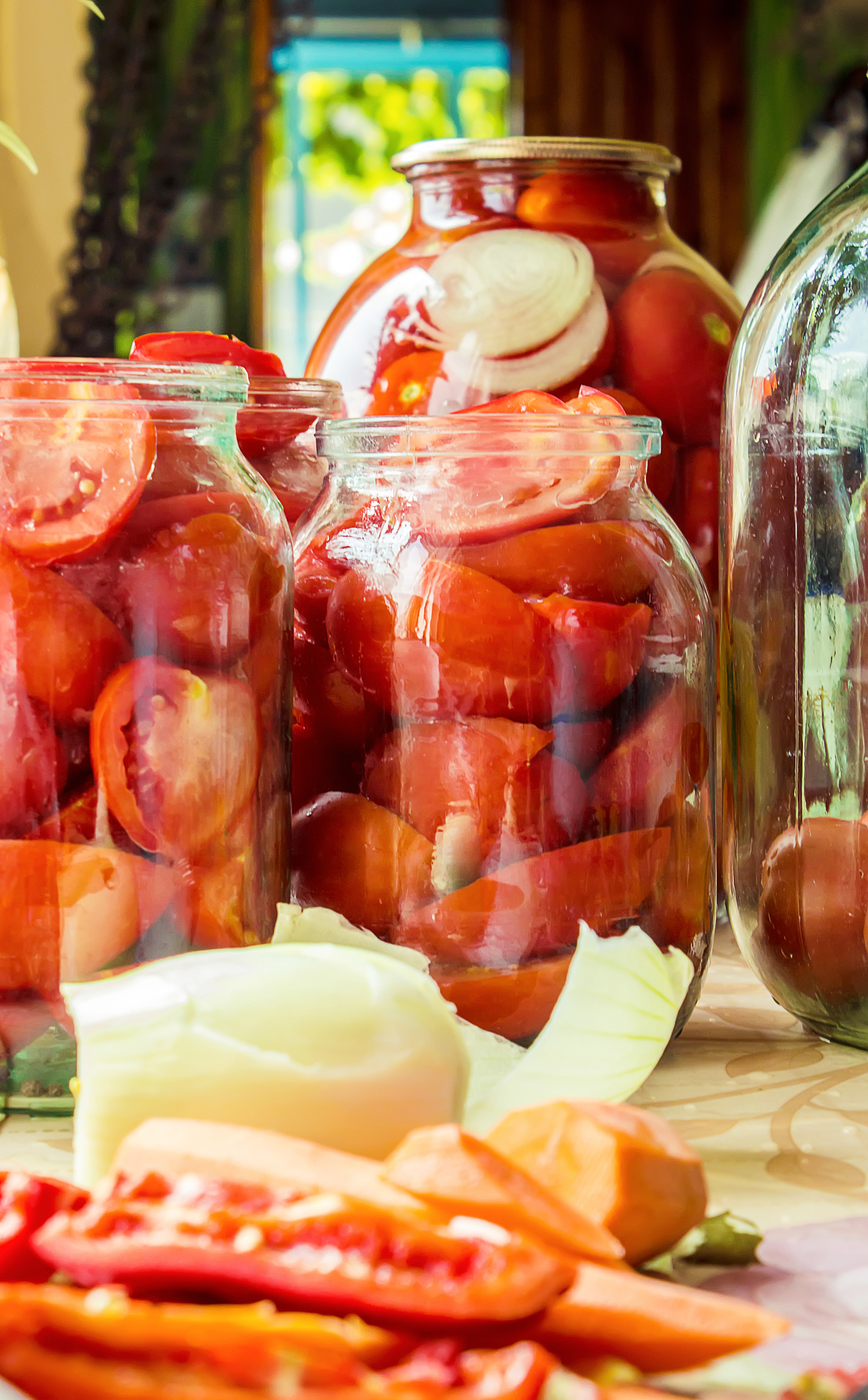 preservation, pickling vegetables of tomatoes and cucumbers. sel
