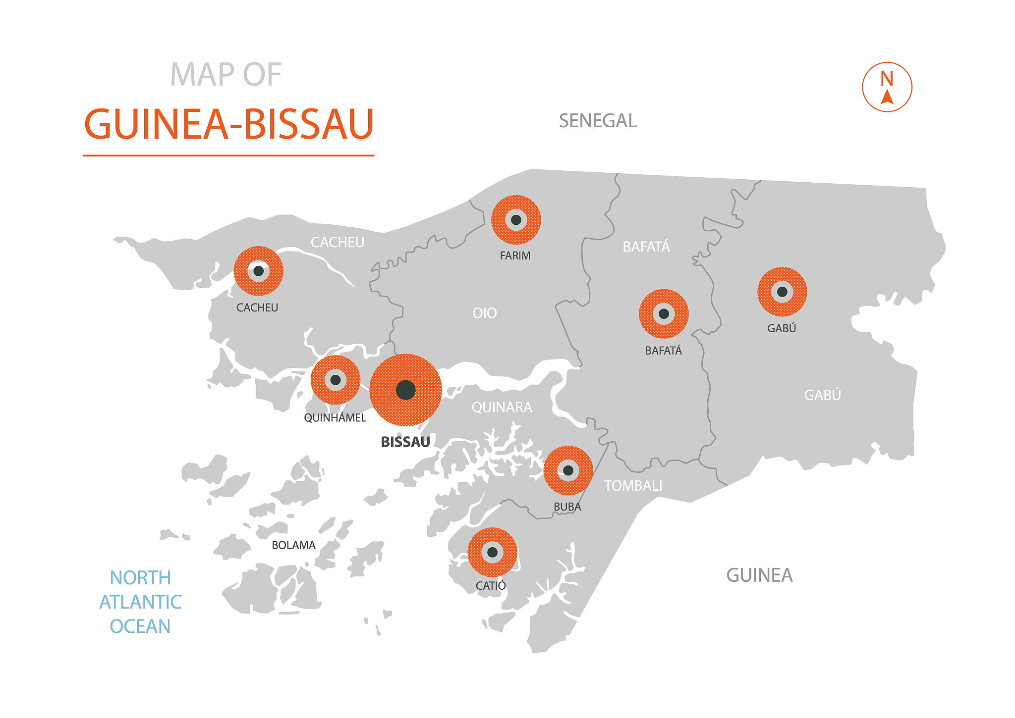 guinea-bissau map with administrative divisions.