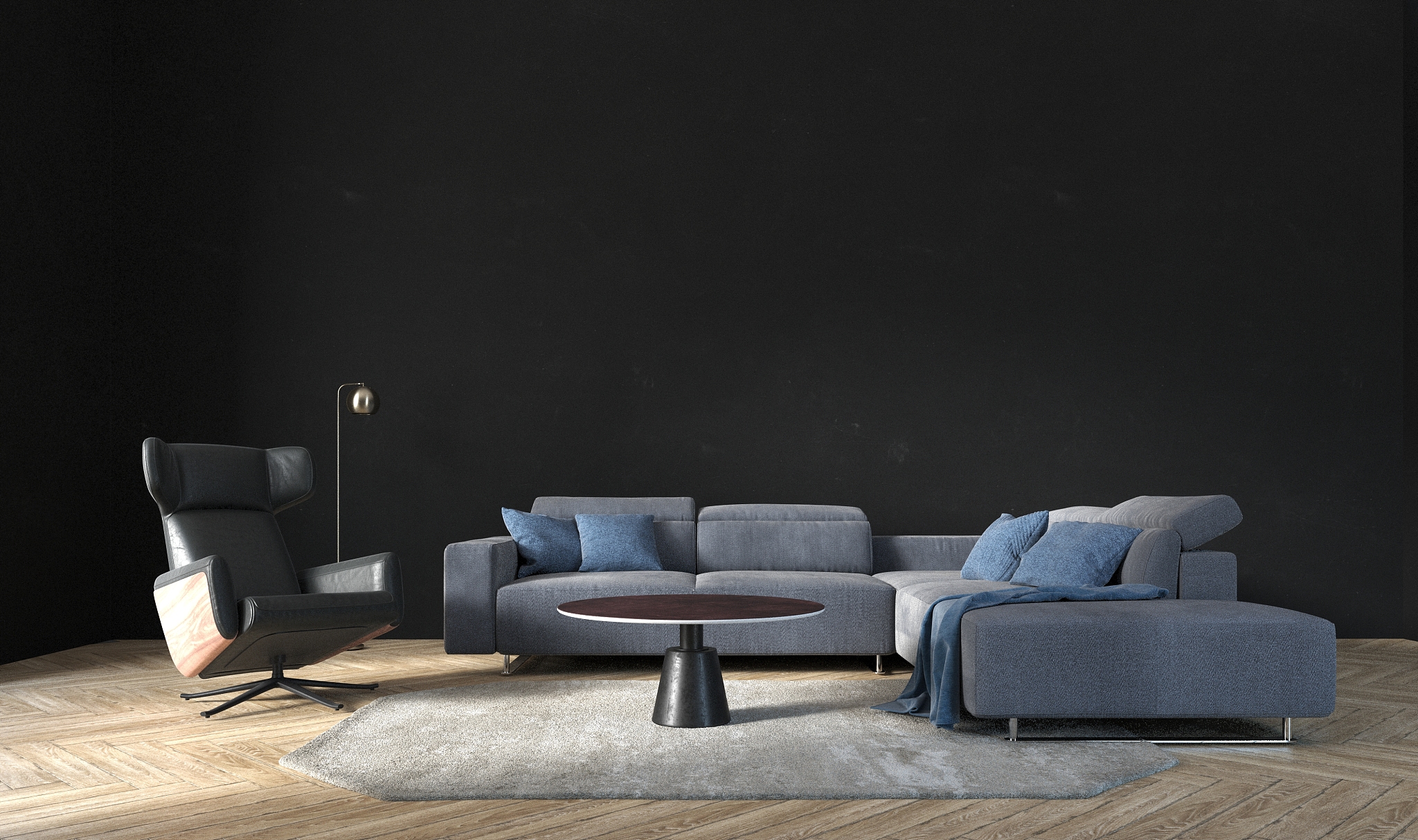 modern living room interior design and black wall background
