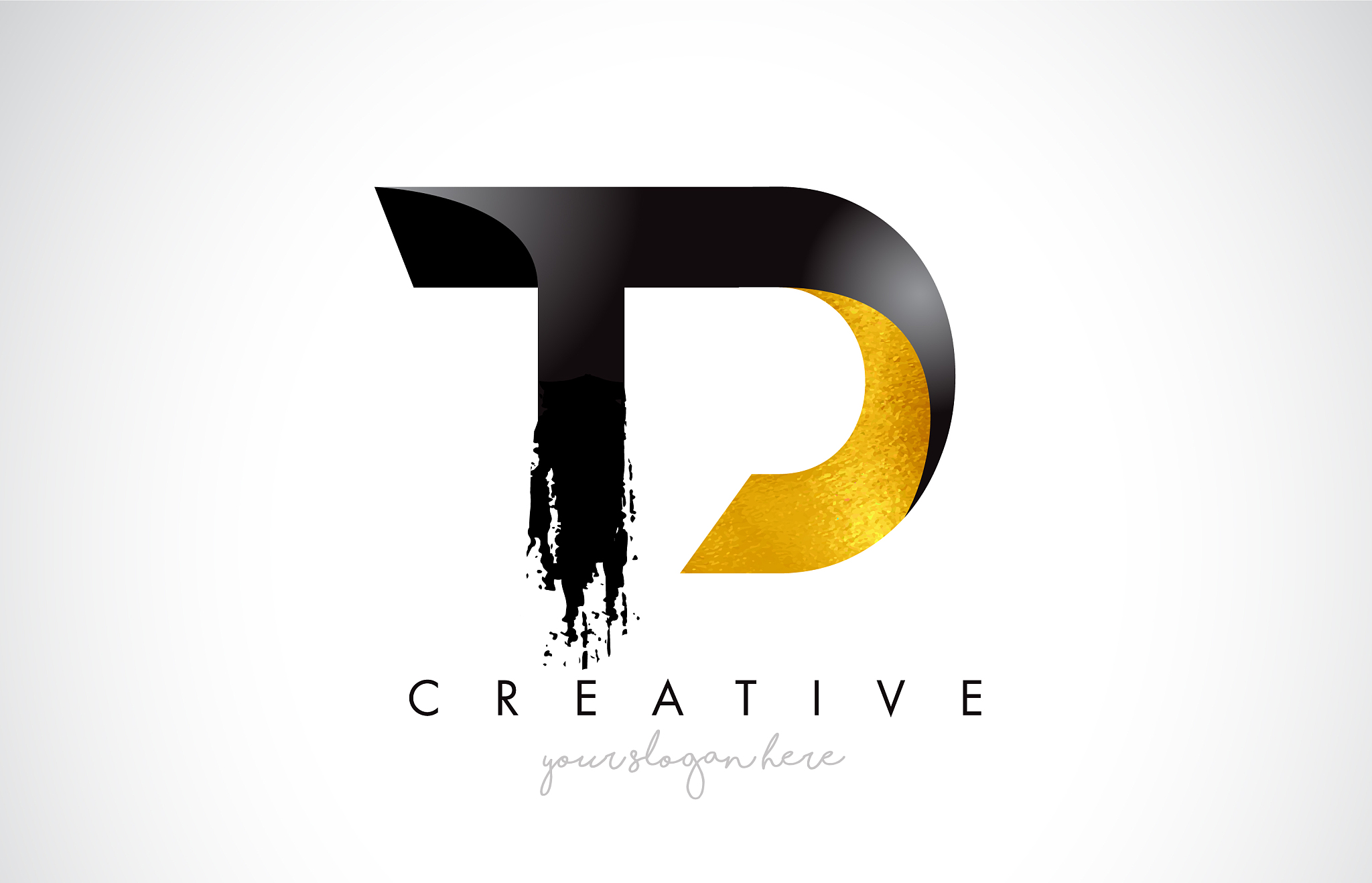 td letter design with brush stroke and modern 3d