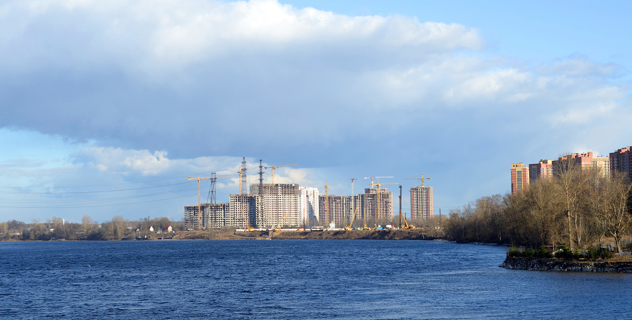 view of neva river at spring day.