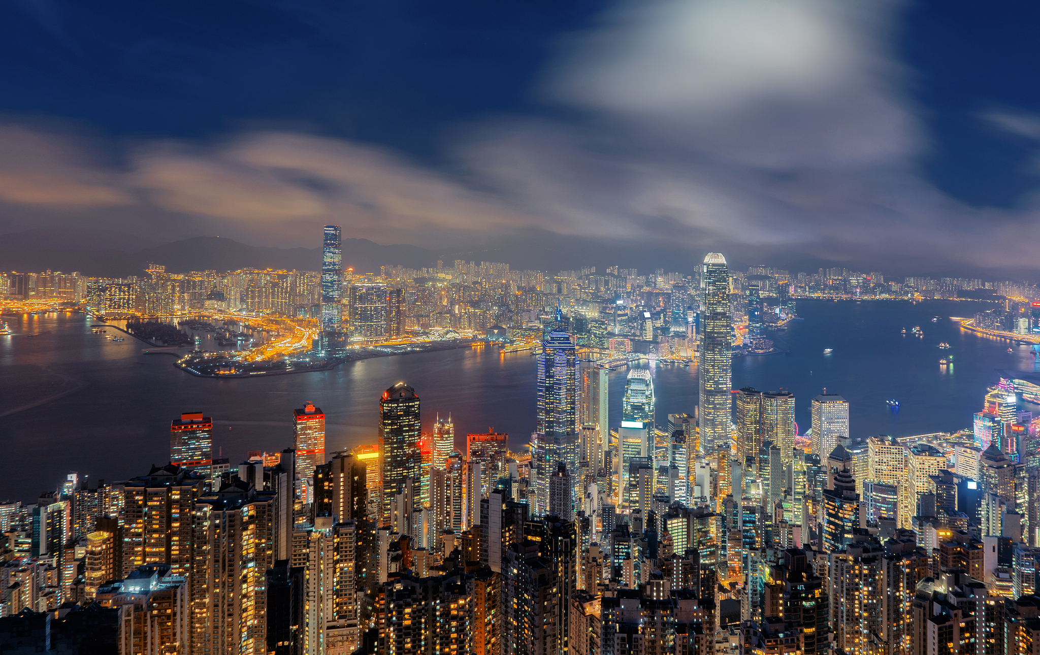 aerial view of hong kong downtown and victoria harbour. financia