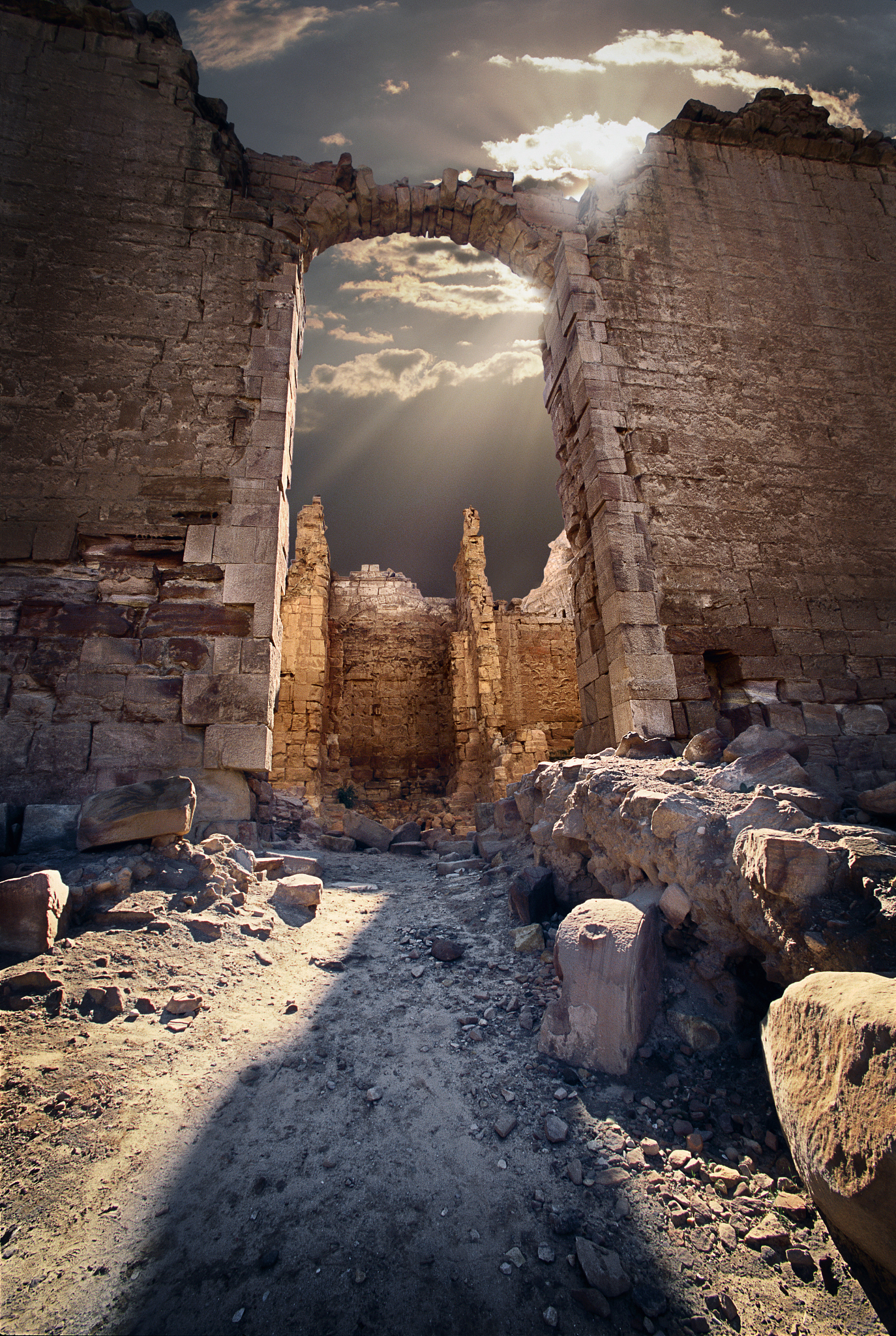 jordan, petra, archway, low angle view (digital enhancement)