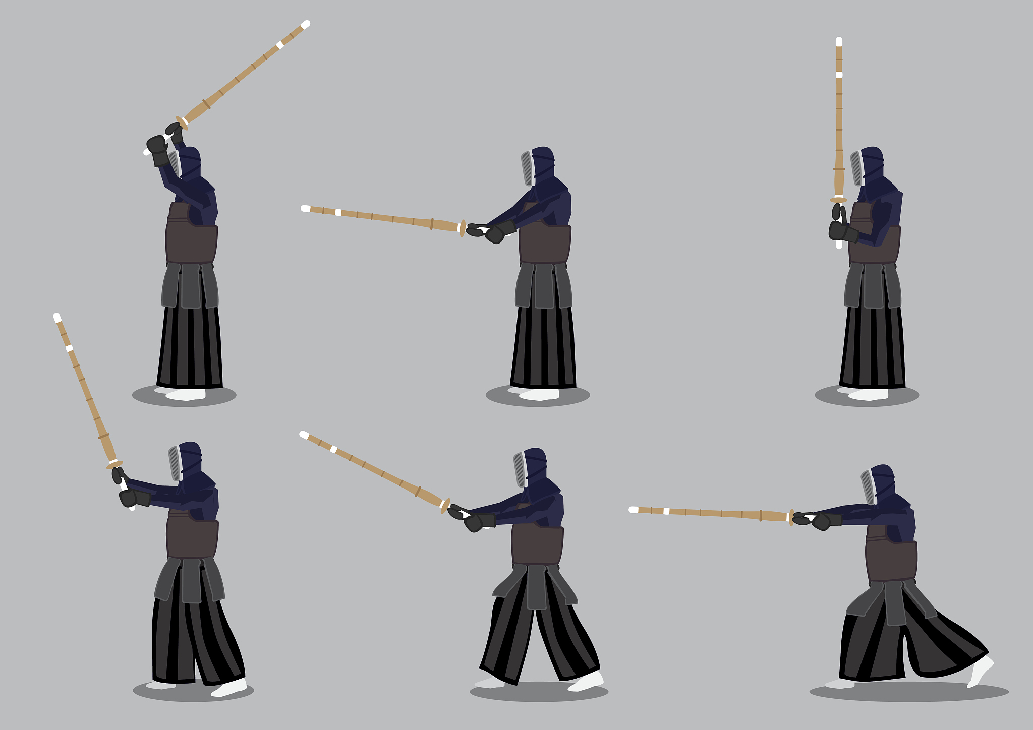 japanese kendo martial arts vector icon set