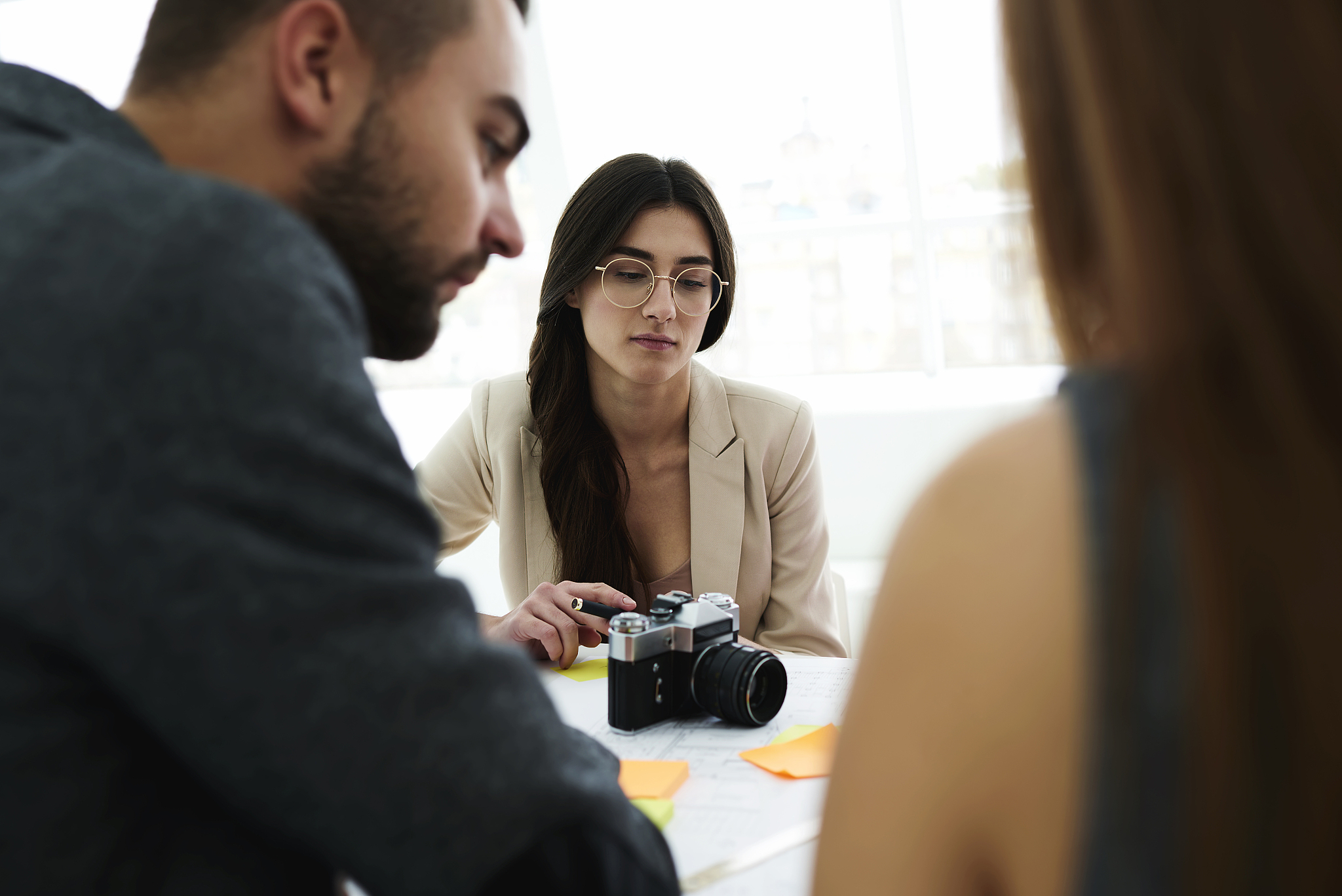portrait of attractive formal dressed female manager in trendy e