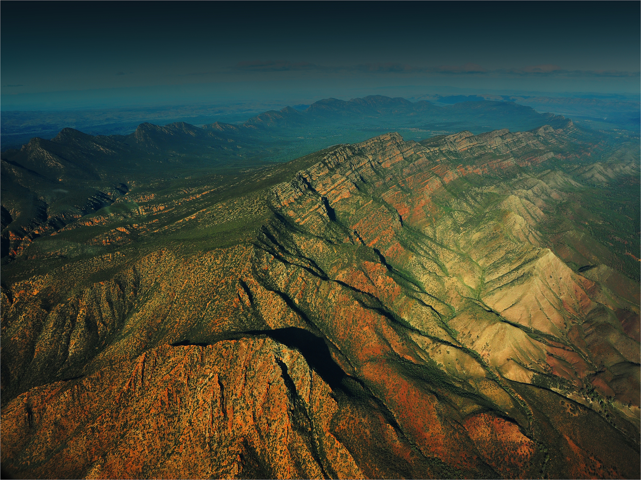 aerial landscape in the flinders ranges np, near wilpena pound, 