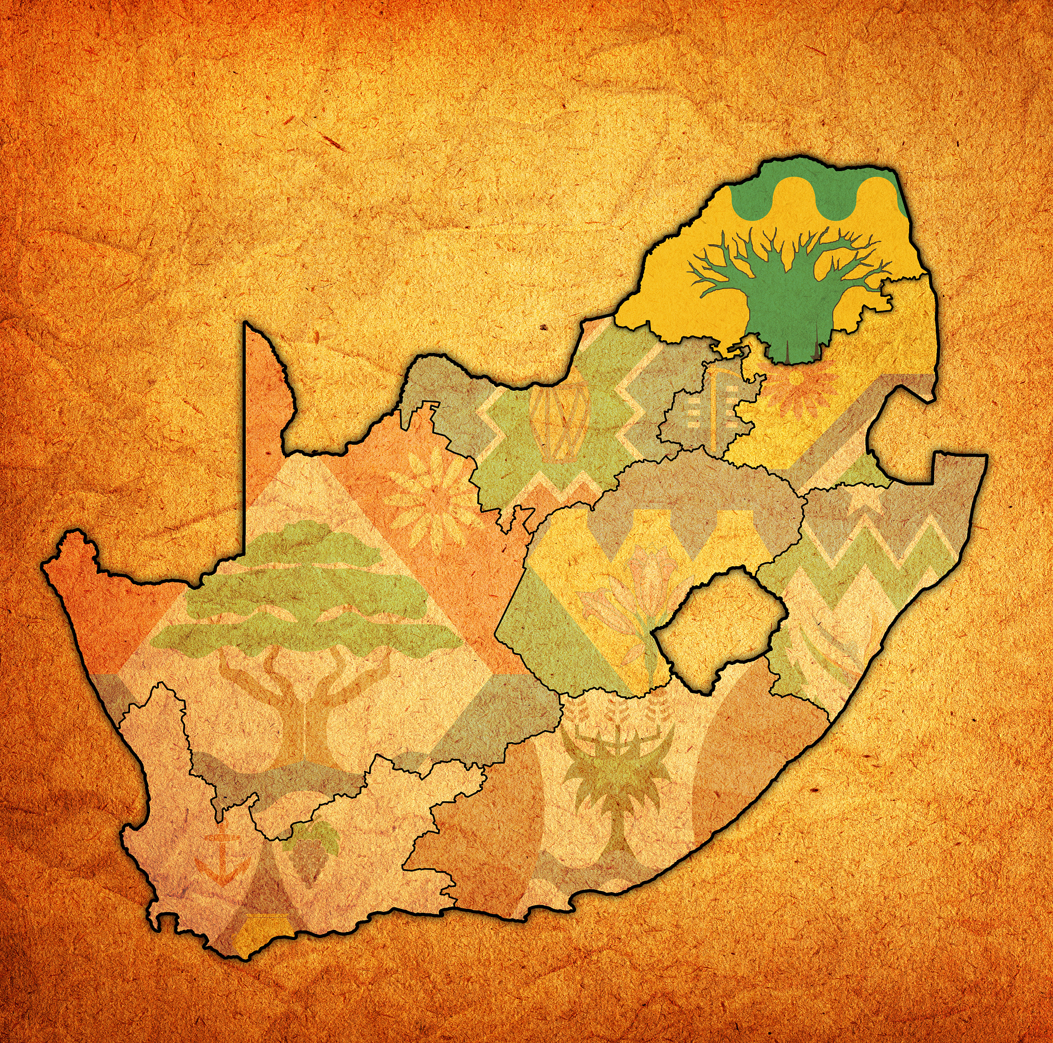 flag of limpopo region on administration map of south africa