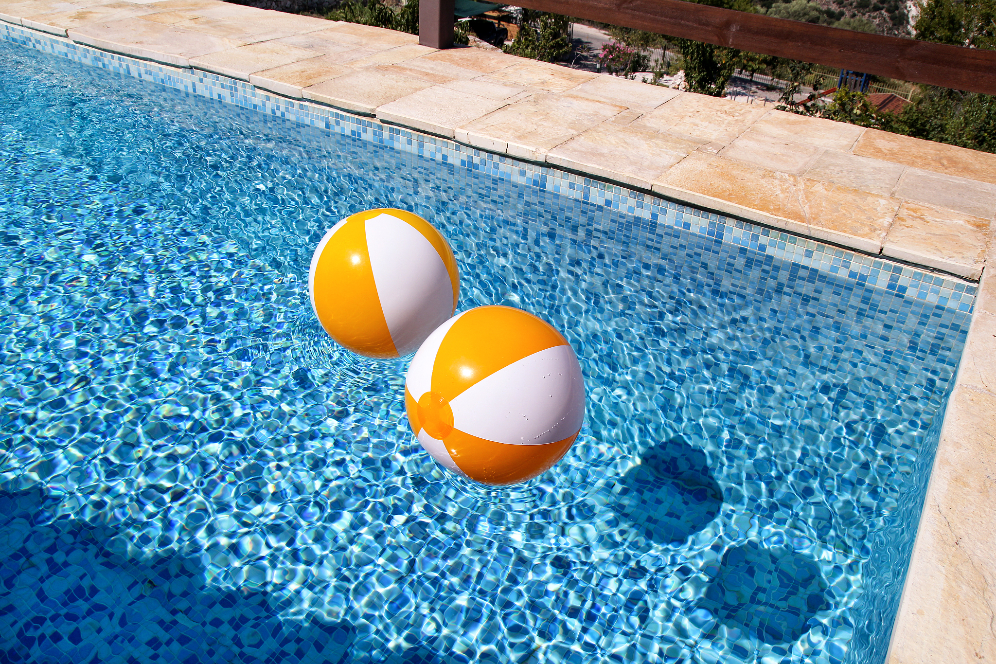 two rubber air yellow white inflatable balls and toy for swimmin