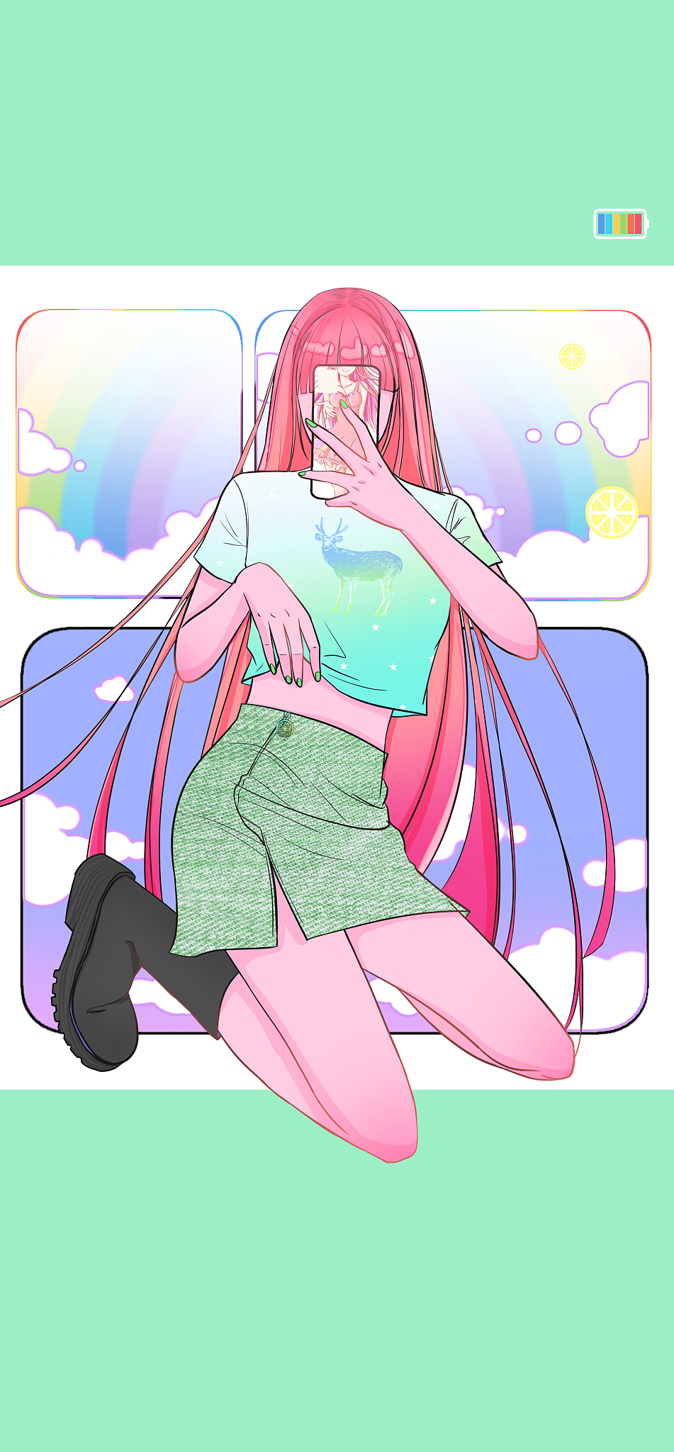 可爱清新仙女女生自拍动作长发少女插画