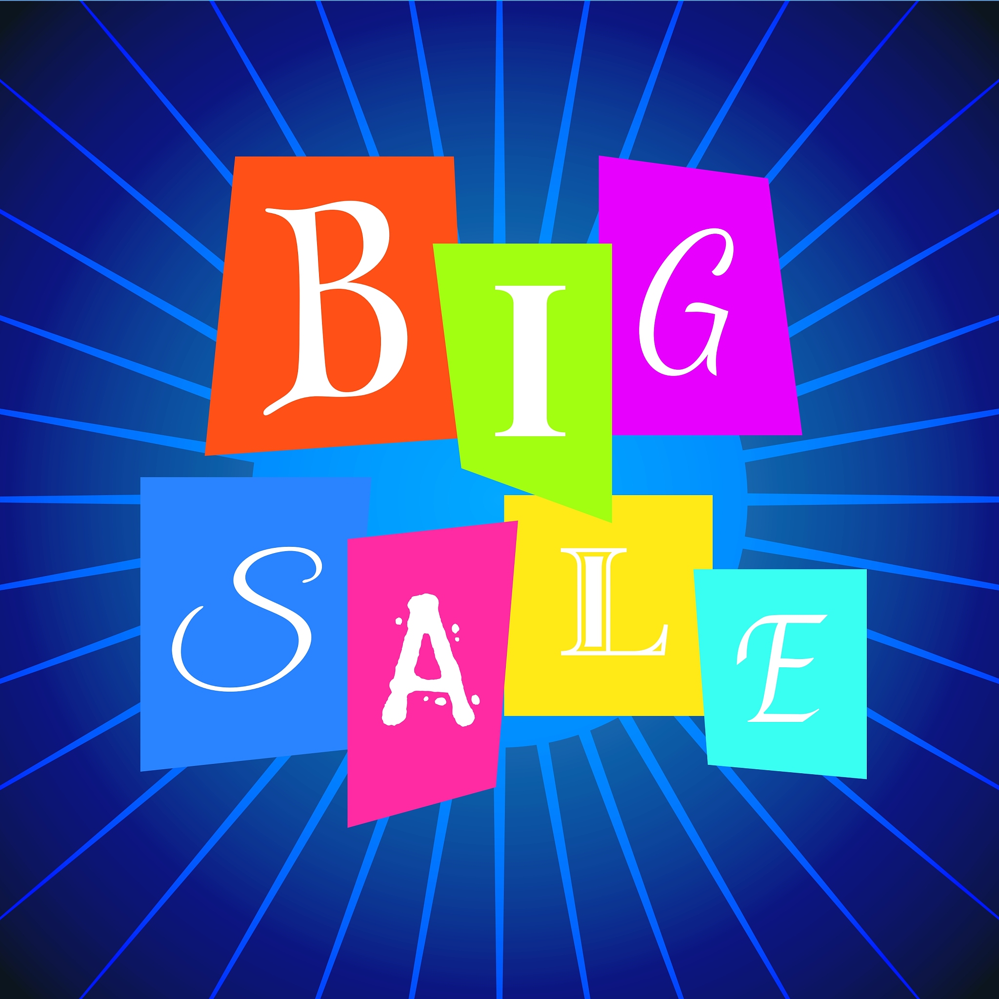 big sale words from color paper over blue