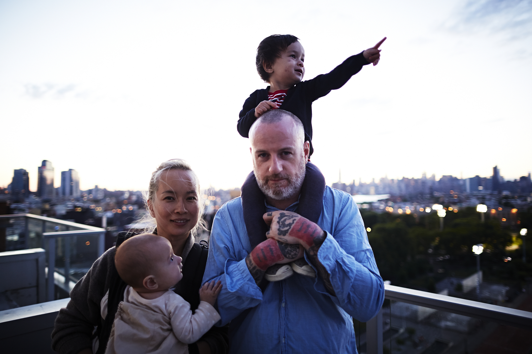 family portrait on a deck.