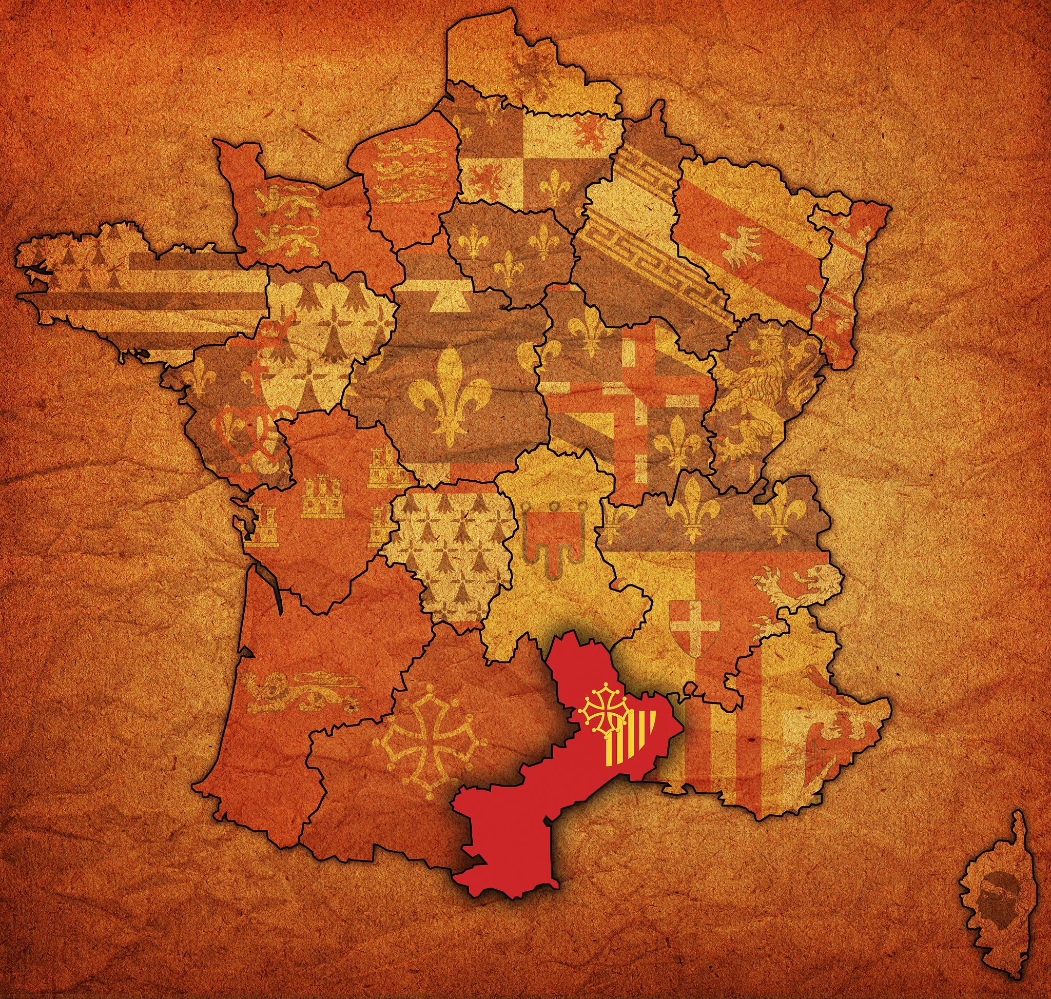 languedoc-roussillon on old map of france