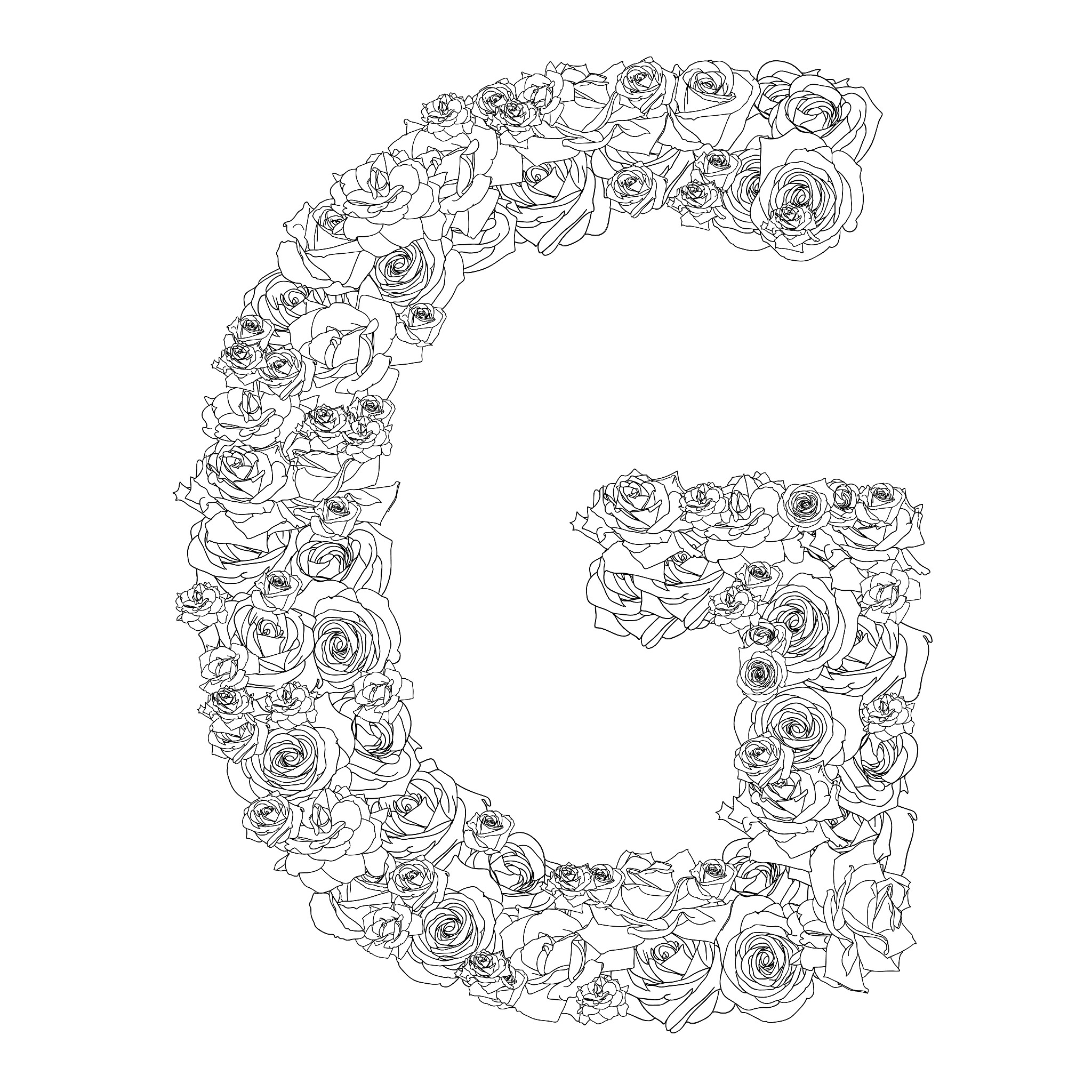 flower alphabet of red roses, characters g