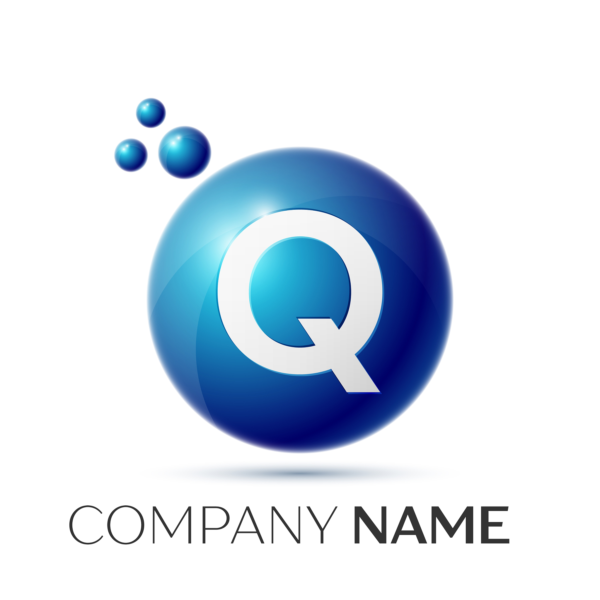 q letter splash logo blue dots and circle bubble