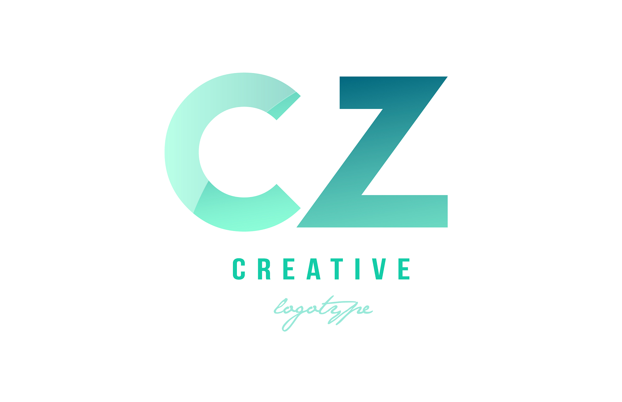green gradient pastel modern cz c z alphabet