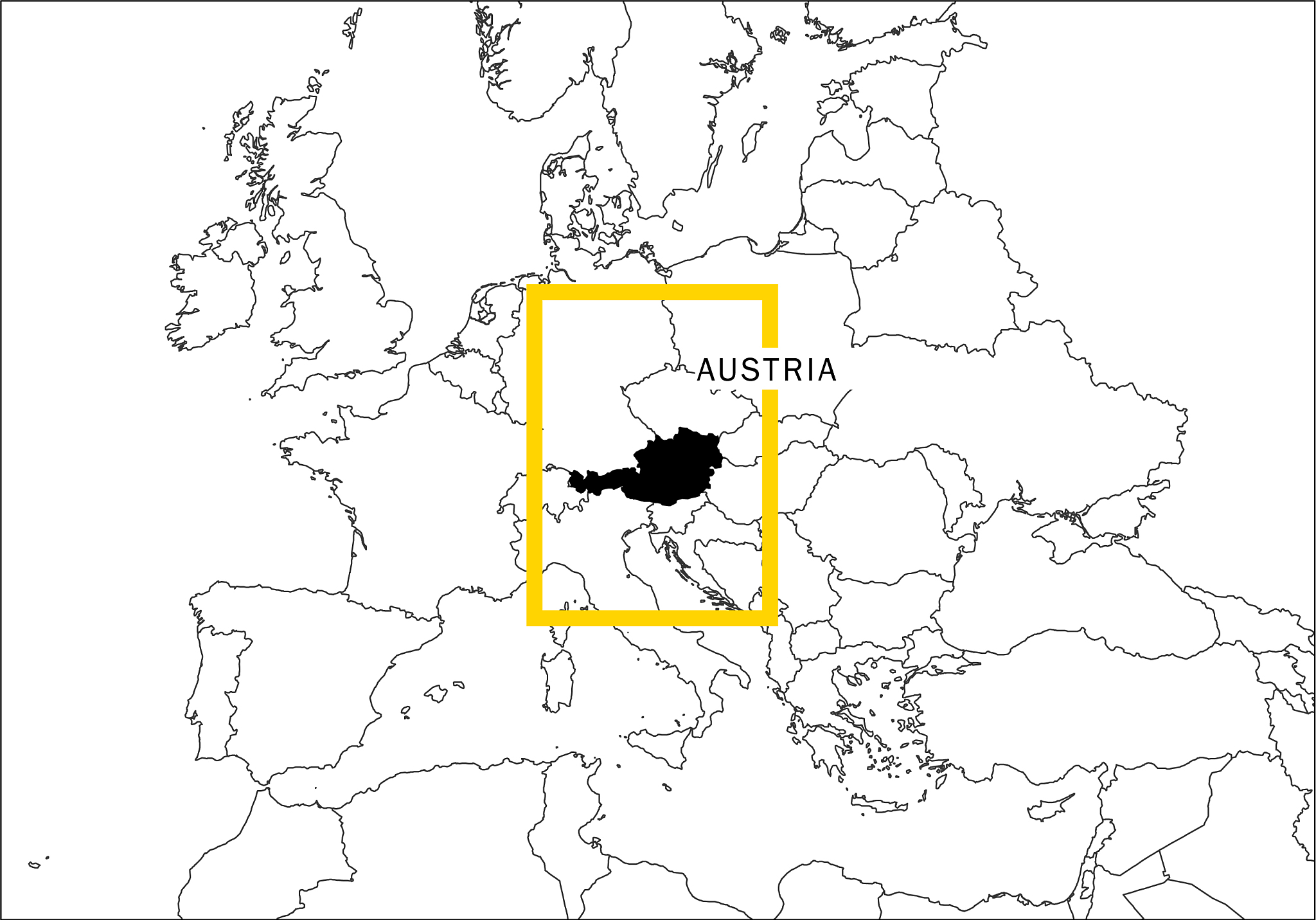 austria map yellow frame geography national