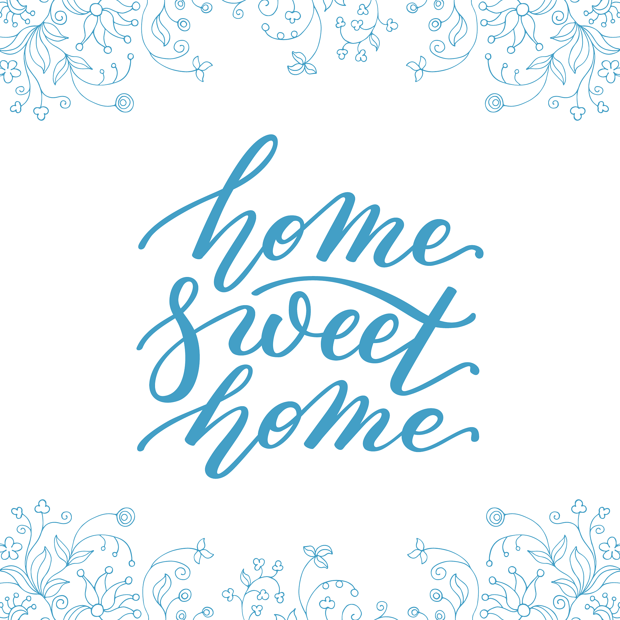floral frame and hand lettering home sweet home