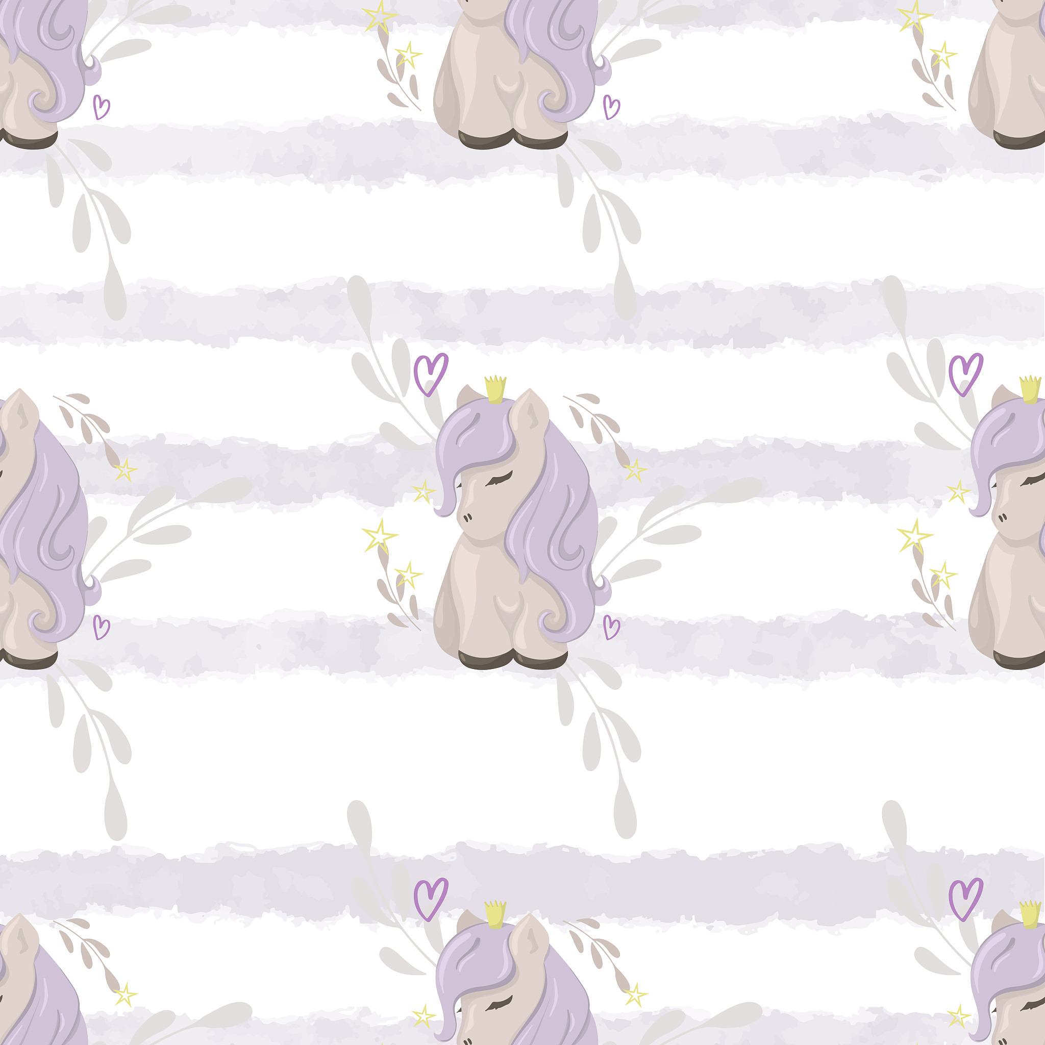 seamless pattern with cute ponies on a watercolor background. de