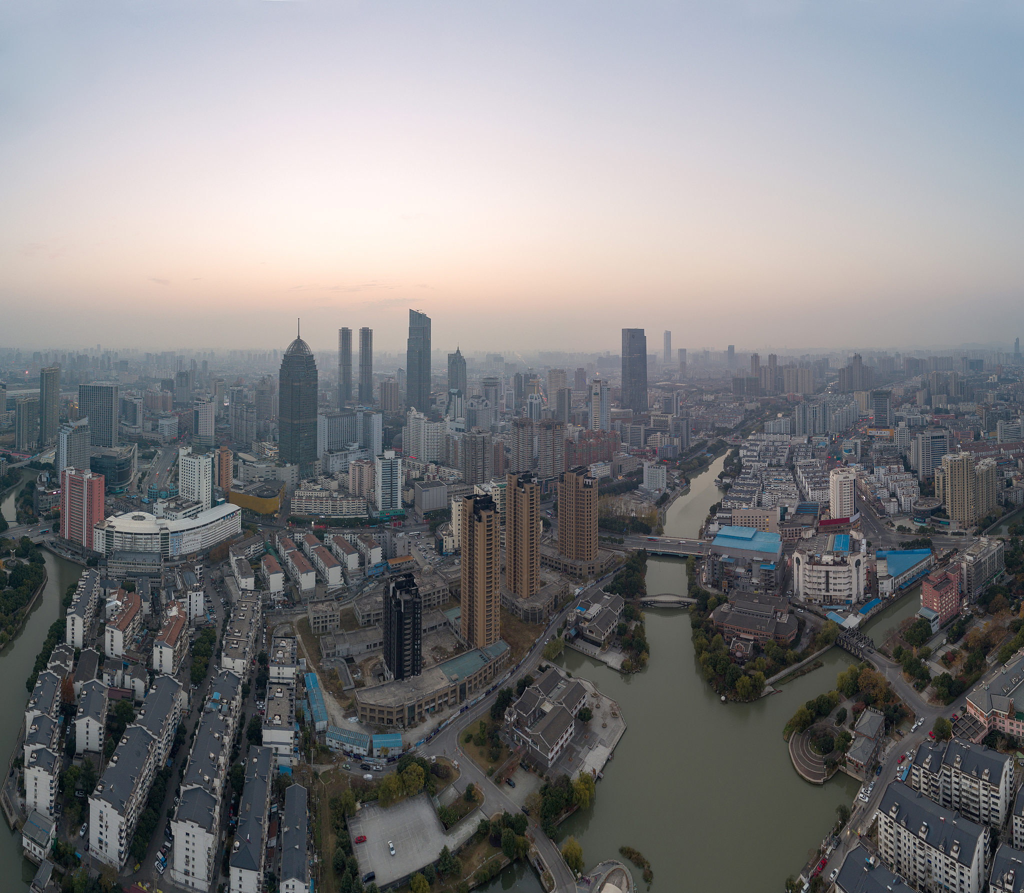 aerial wuxi city in morning