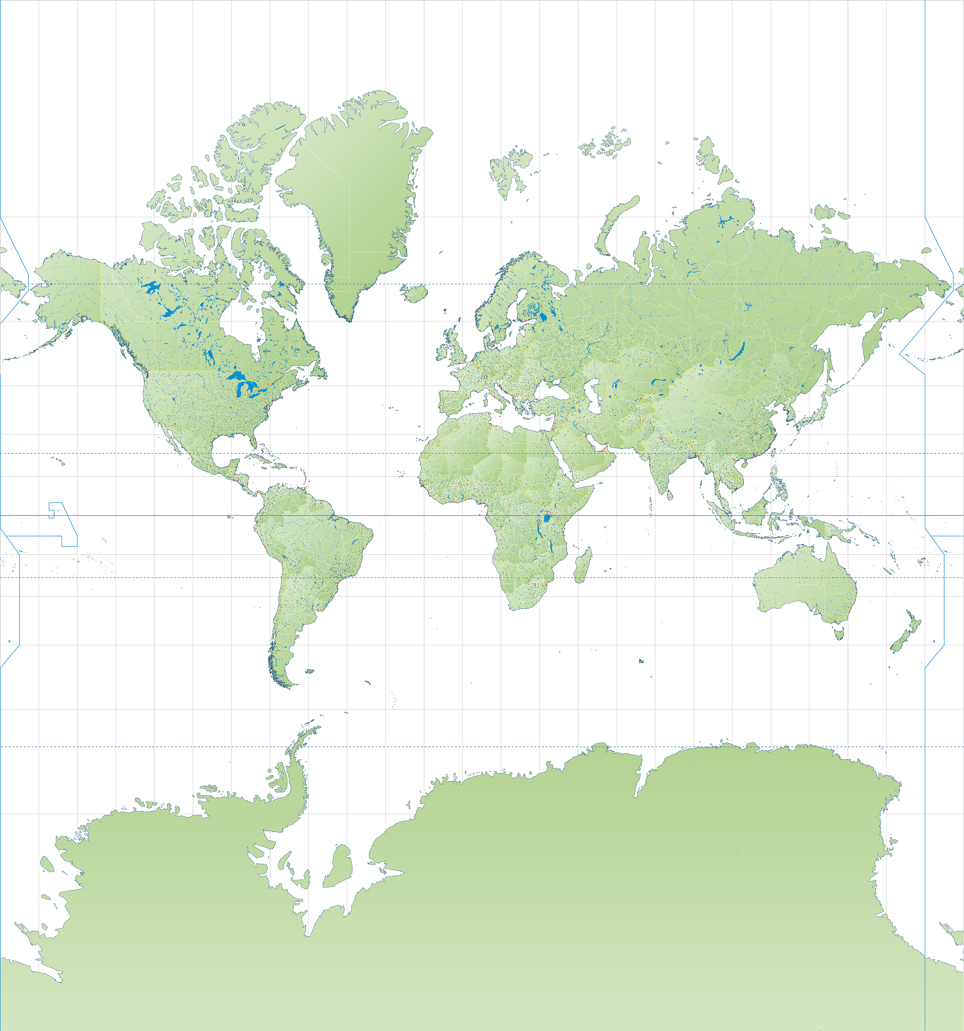 high detail world map mercator projection
