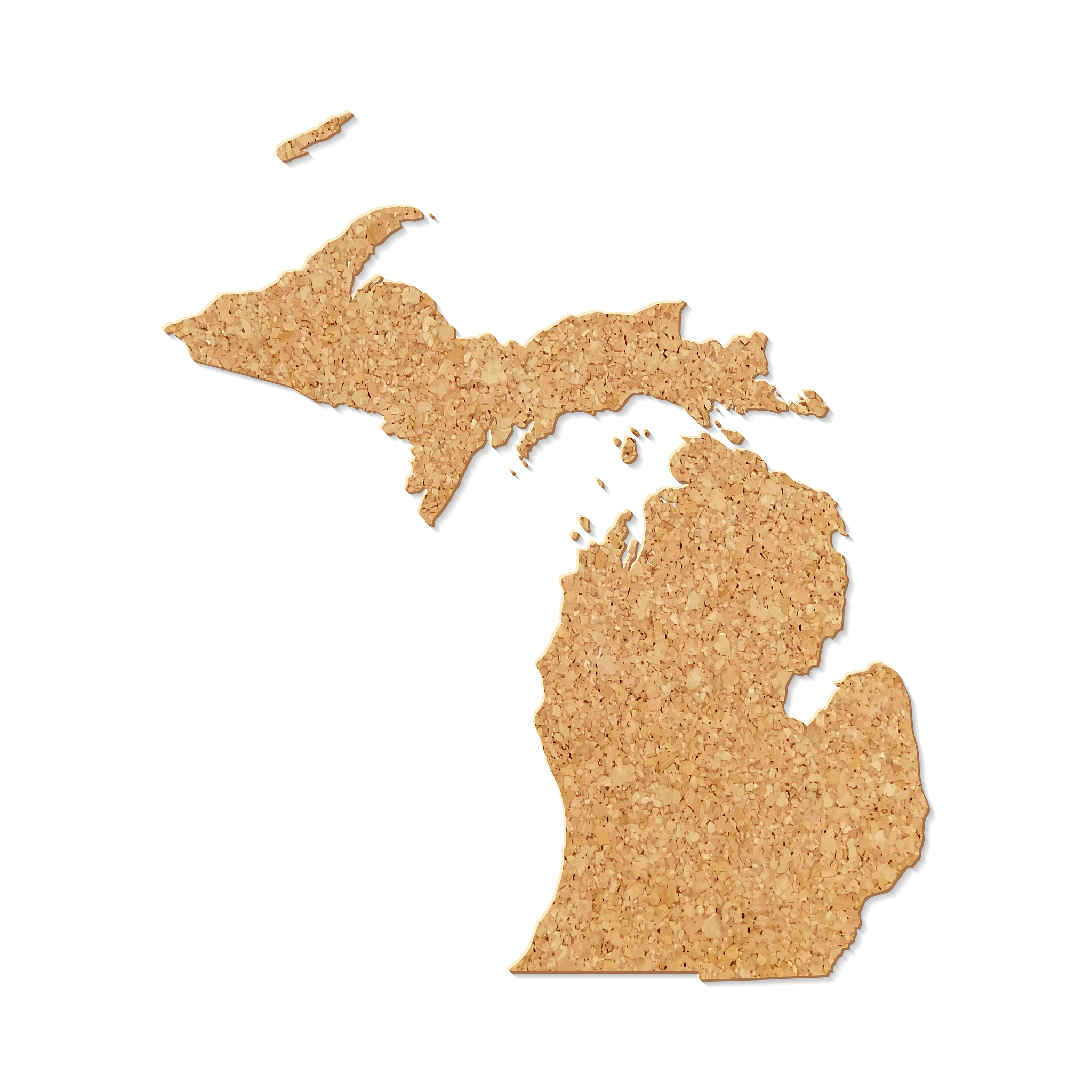 michigan map in cork board texture on white background