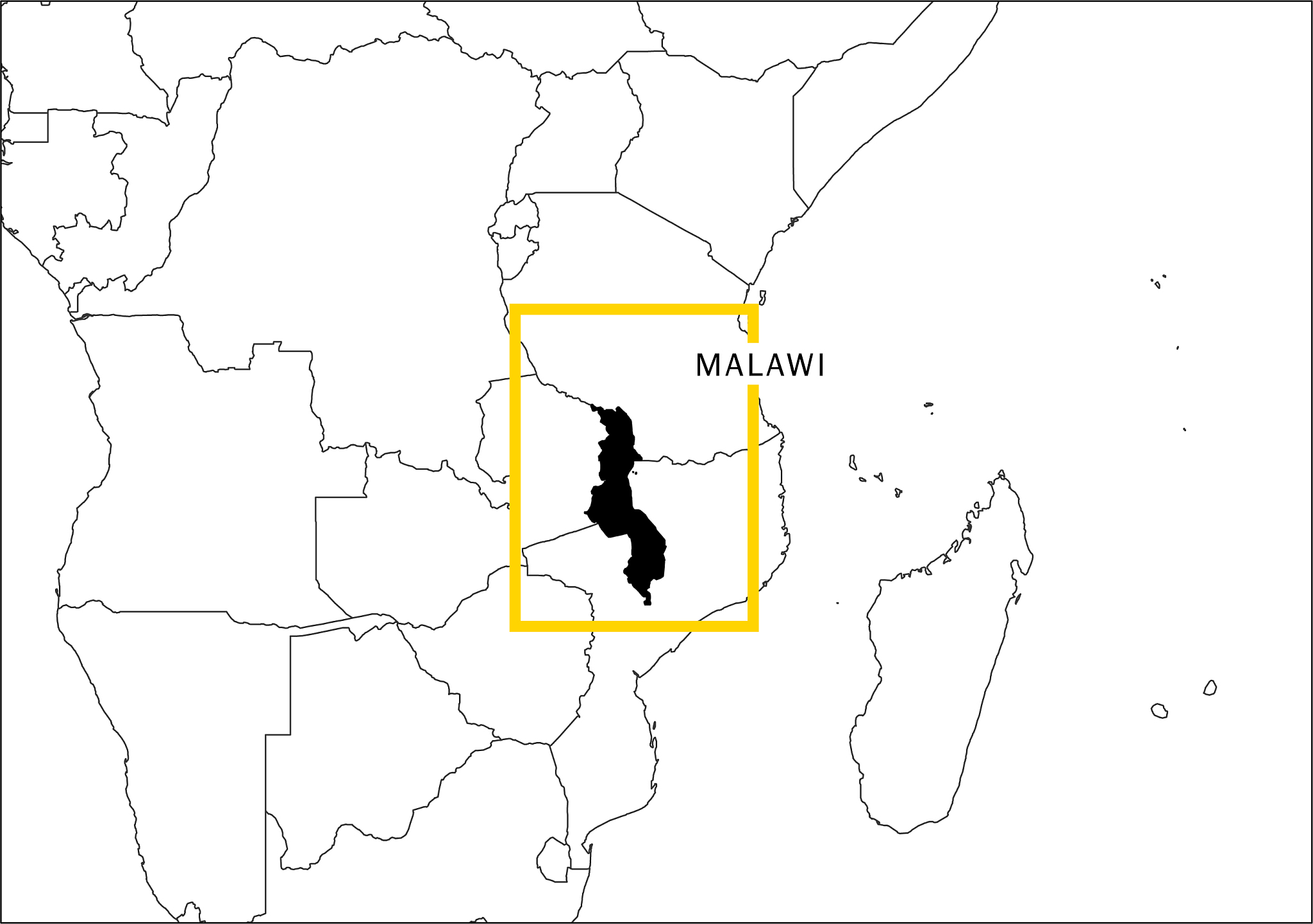 malawi map yellow frame geography national