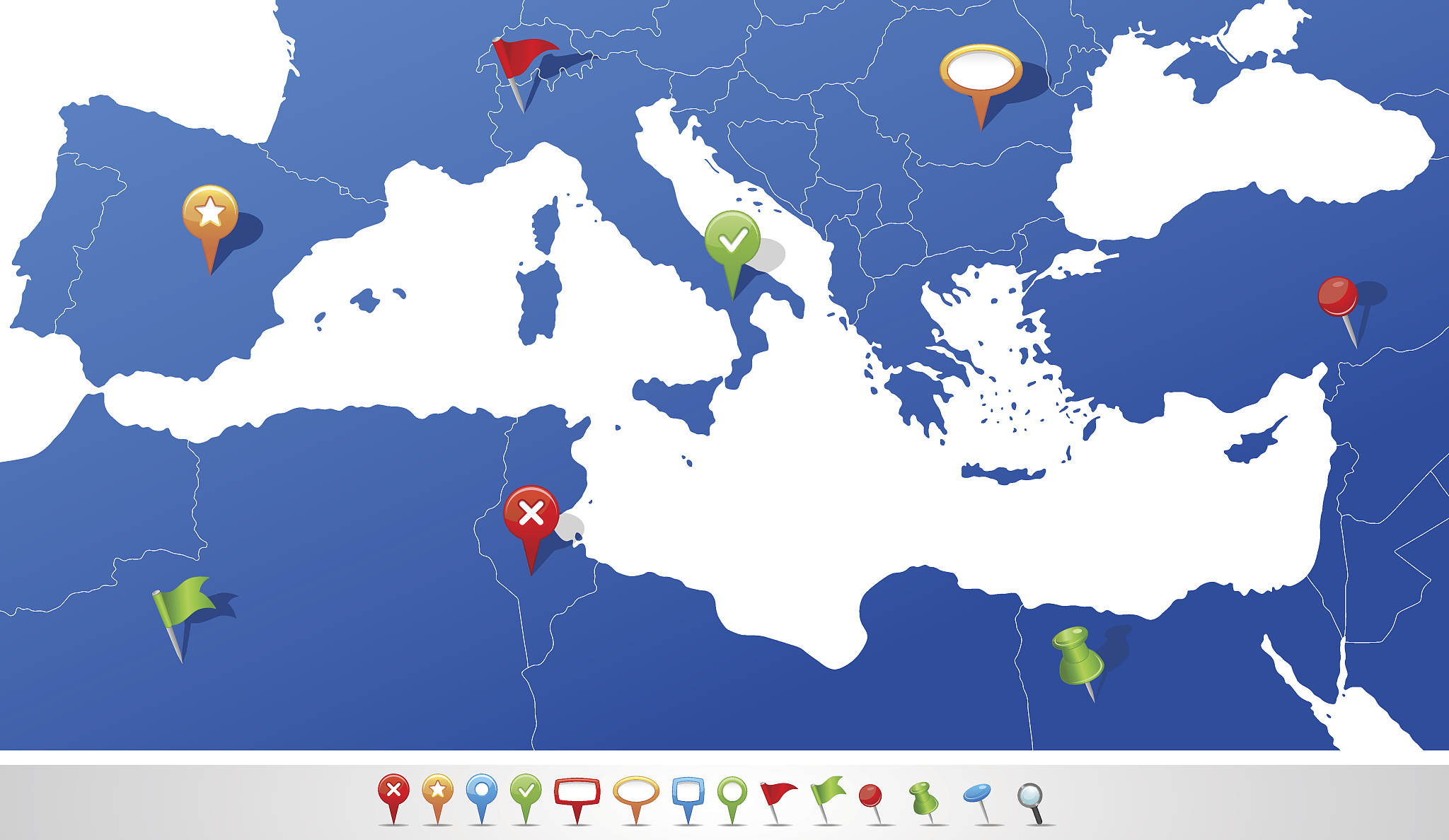 map of mediterranean with navigation icons