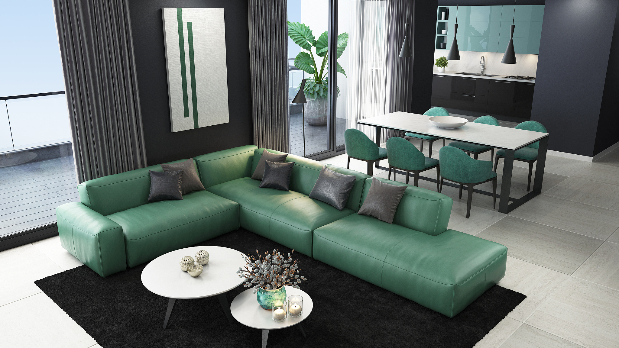 luxury black and green interior living room with modern minimali