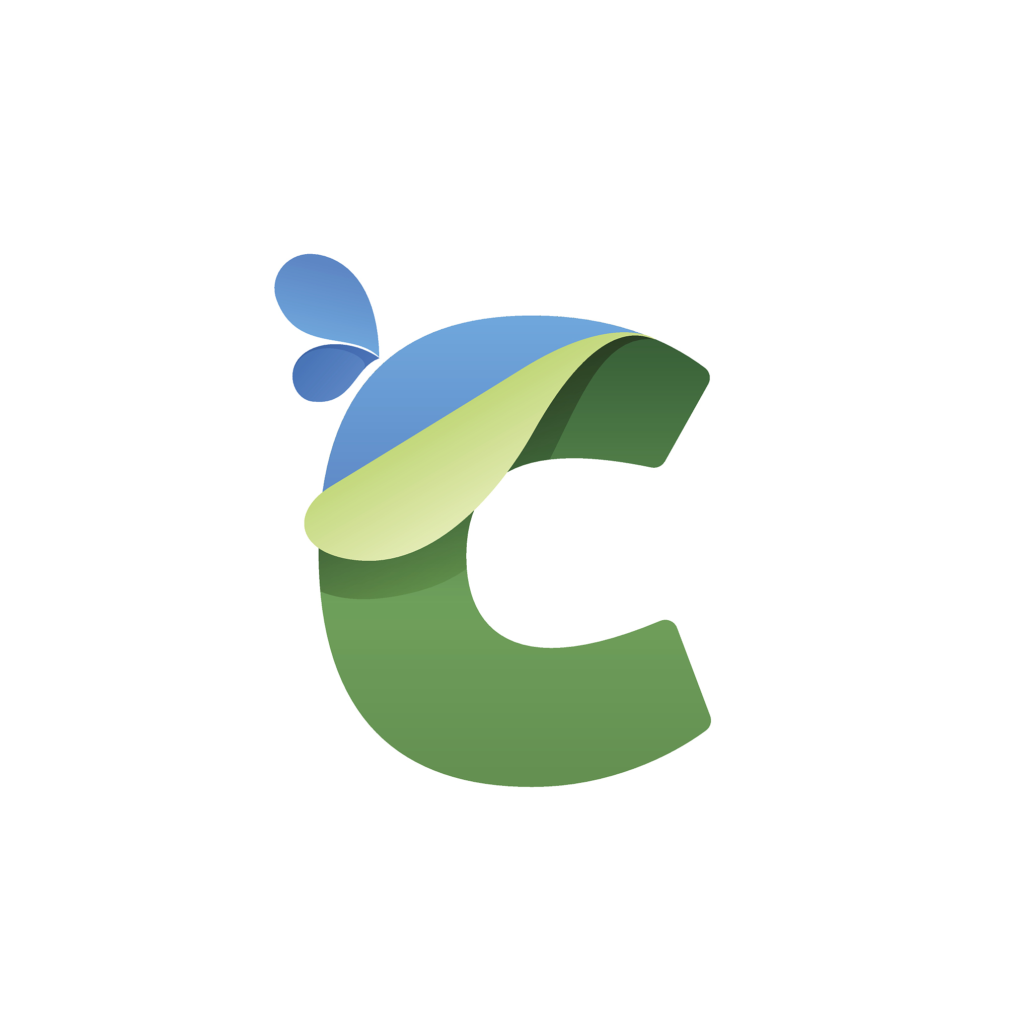 c letter icon with blue drops and folded corner.