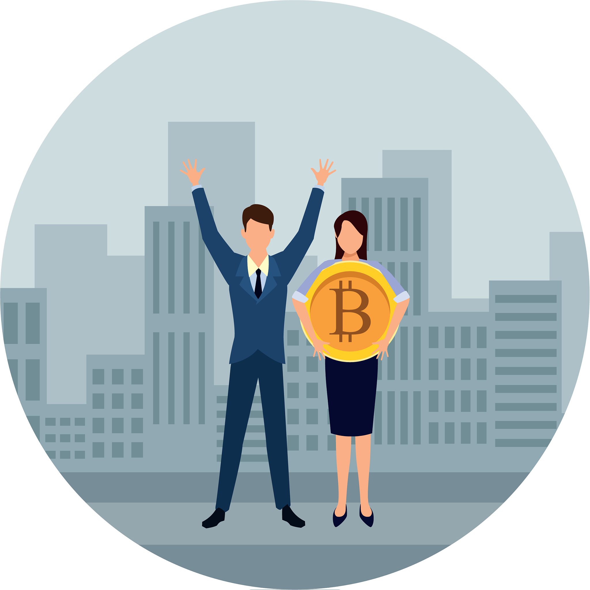 business people with bitcoins