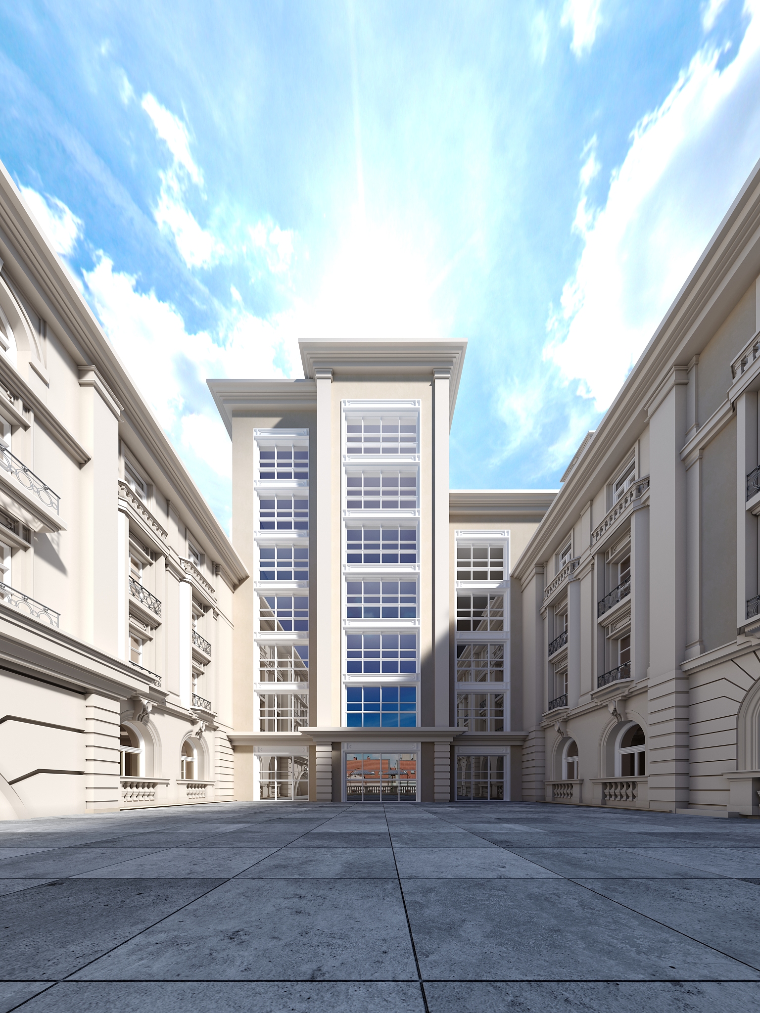 the architecture of the courtyard is classic style, the facade o