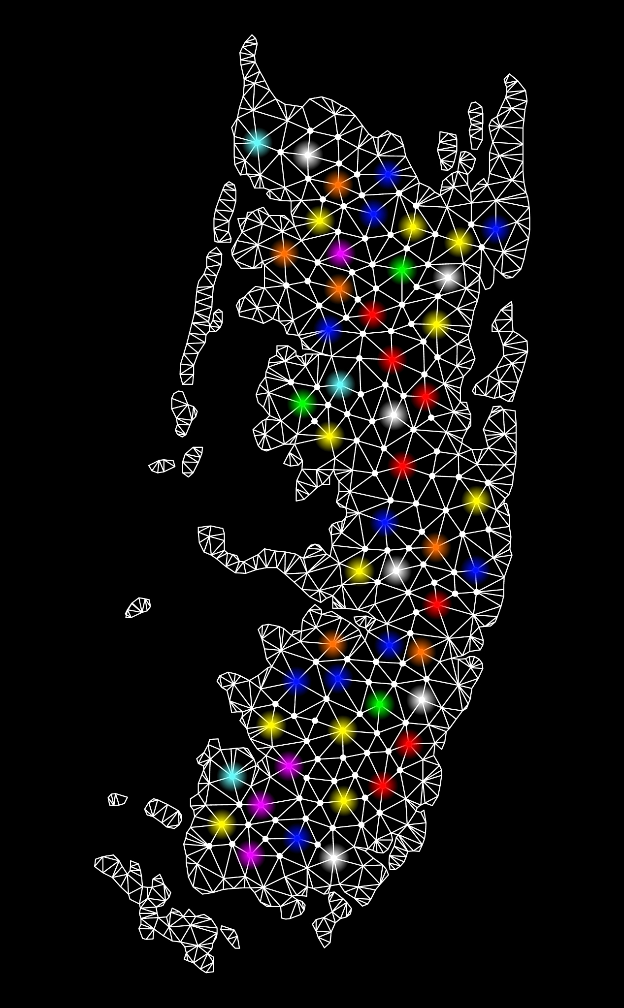 mesh polygonal map of pemba island with colorful