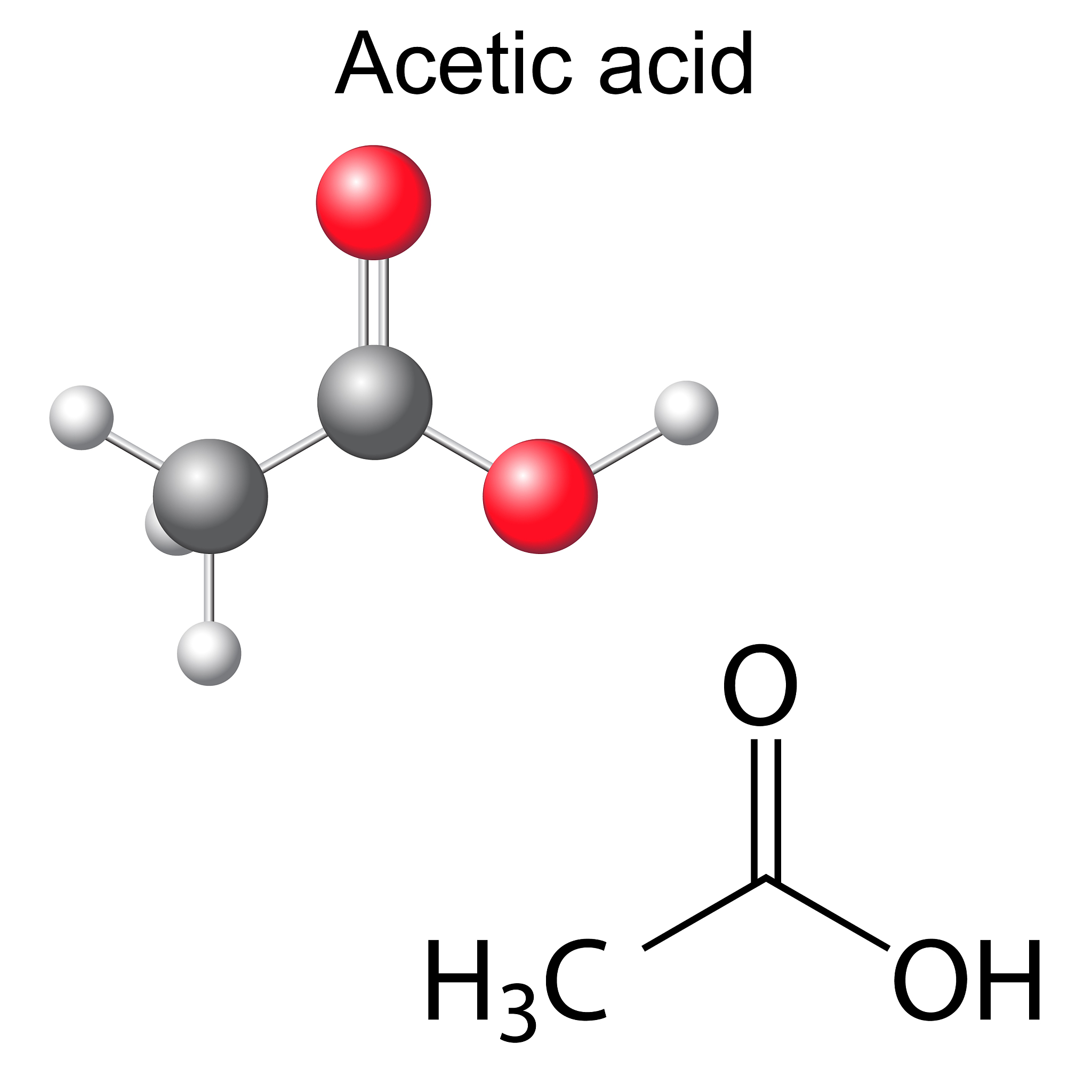 formula and model of acetic acid molecule