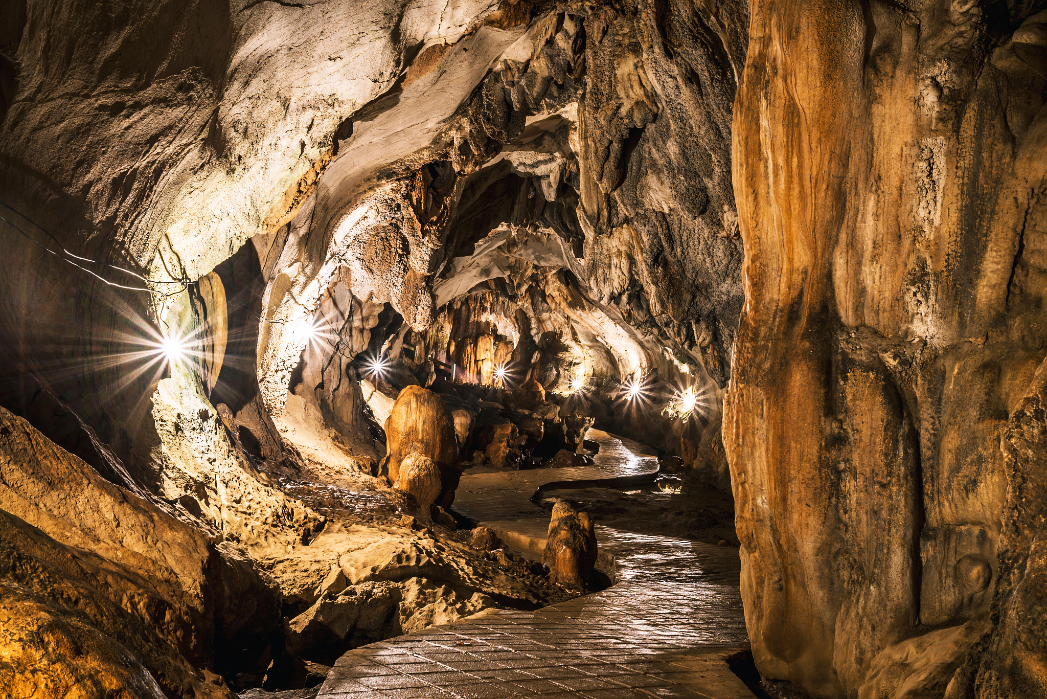 travel asia holiday. landscape inside stalagmite caves in asia, 