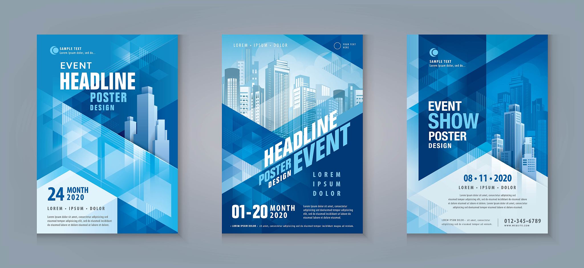 business flyer poster design set. layout template, abstract blue