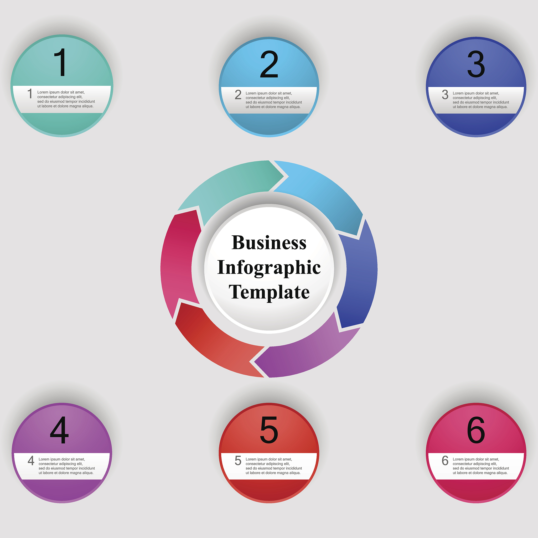 vector infographic template with 6 options for presentation, cha