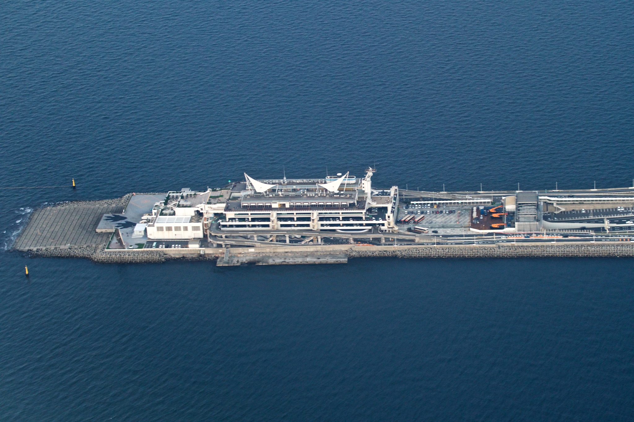 tokyo bay aqua line in tokyo bay daytime aerial view from airpla