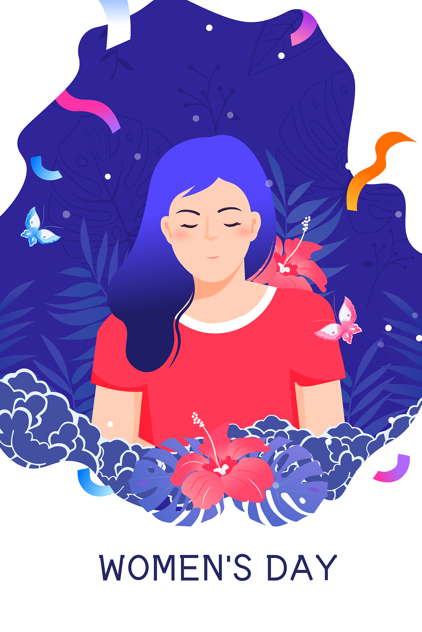 卡通清新妇女节女生节少女矢量背景插画