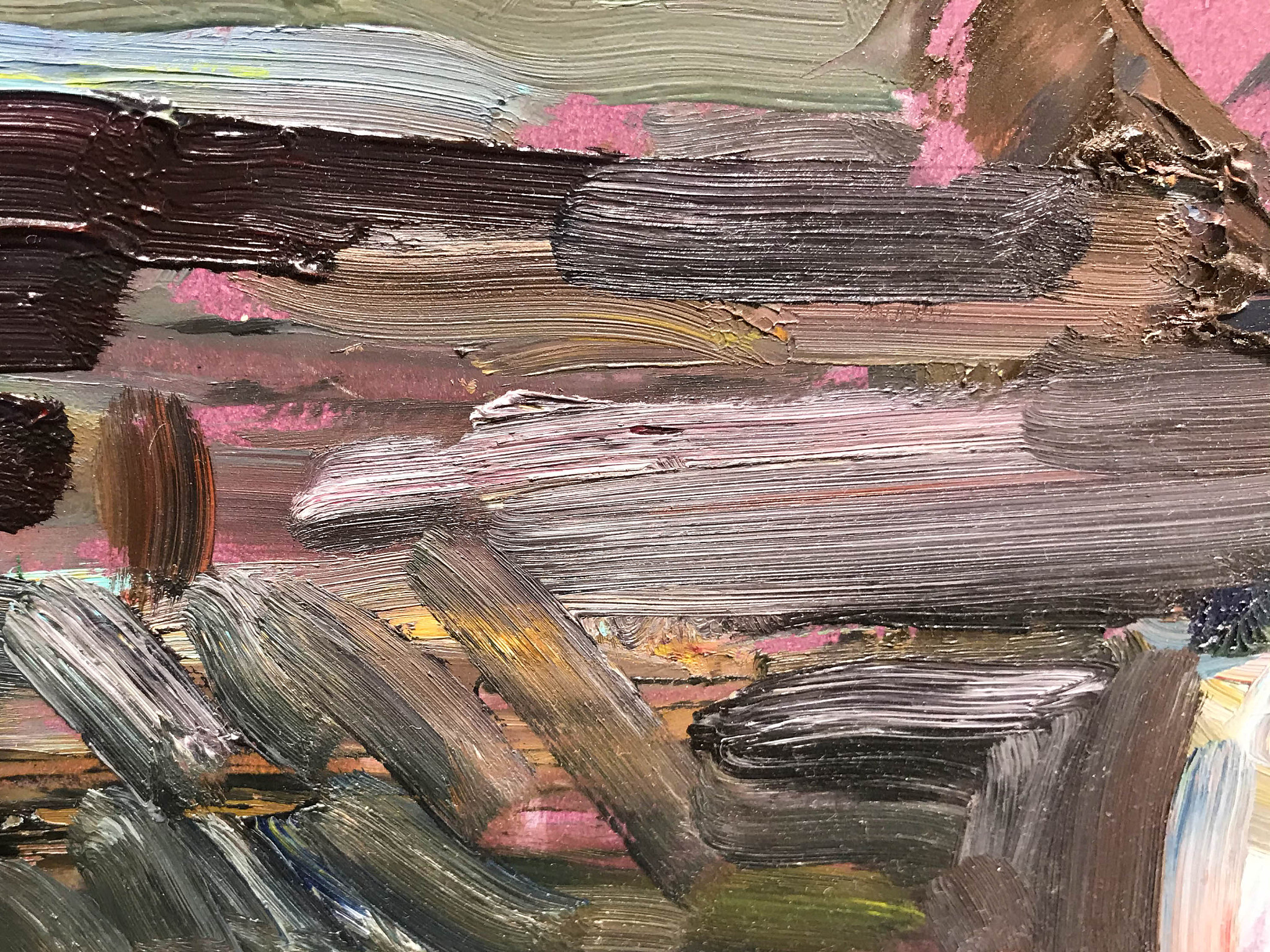 multi-colored, darkened texture. dark paint on canvas. palette, 
