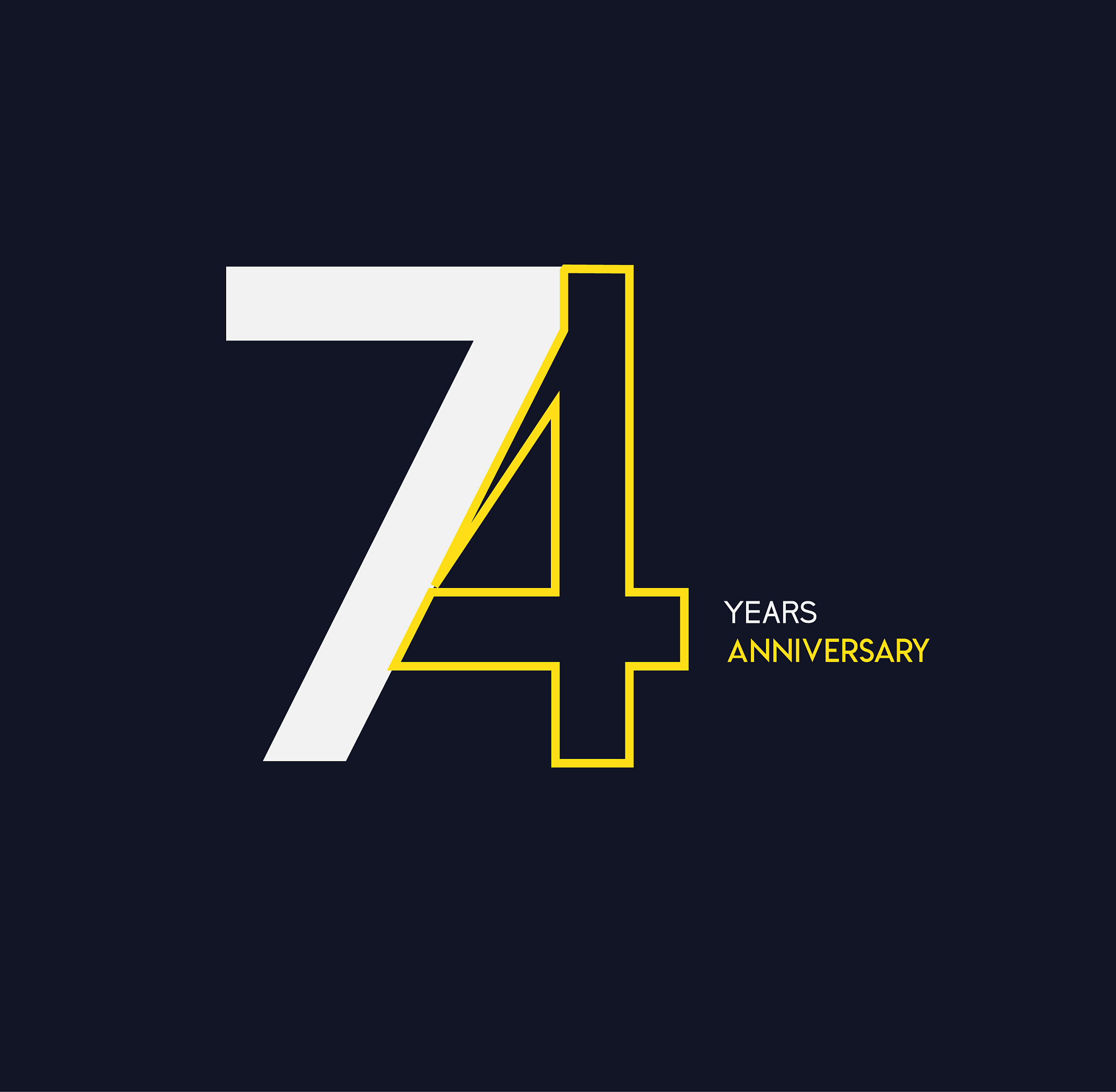 74 anniversary elegance gold logo. linked number on dark backgro