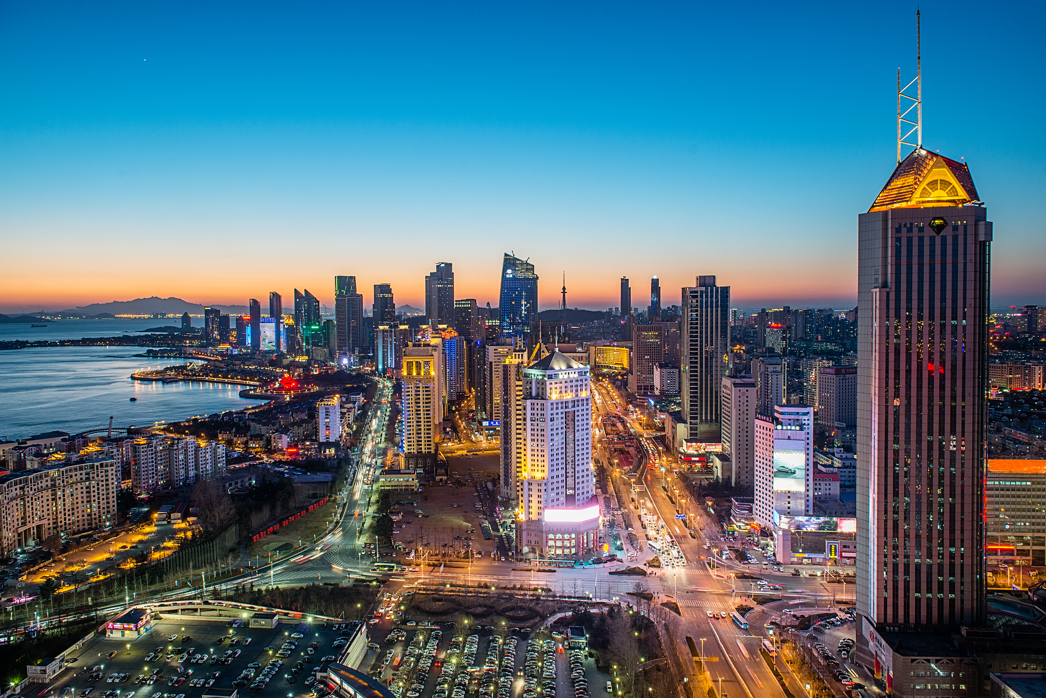 qingdao city skyline at night